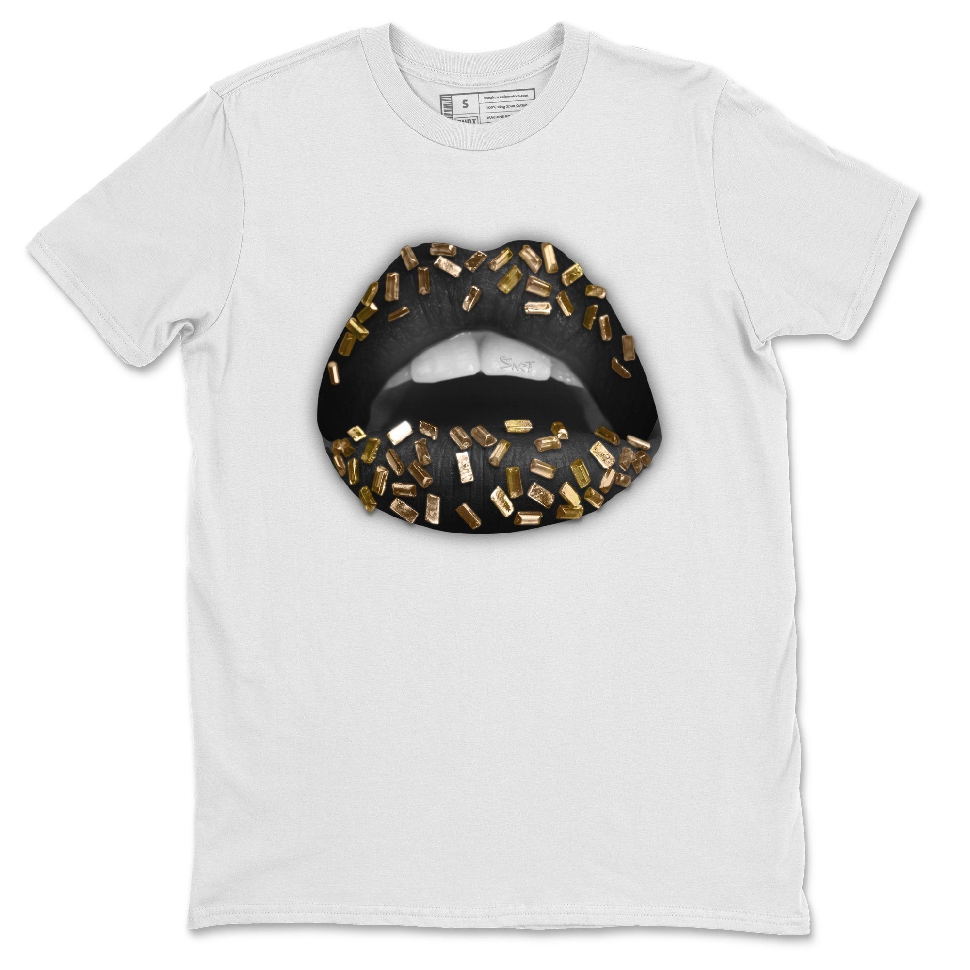 Jordan 1 Black Metallic Gold Sneaker Match Tees Lips Jewel Sneaker Tees Jordan 1 Black Metallic Gold Jordan to match sneaker T-Shirt Crew Neck Shirts
