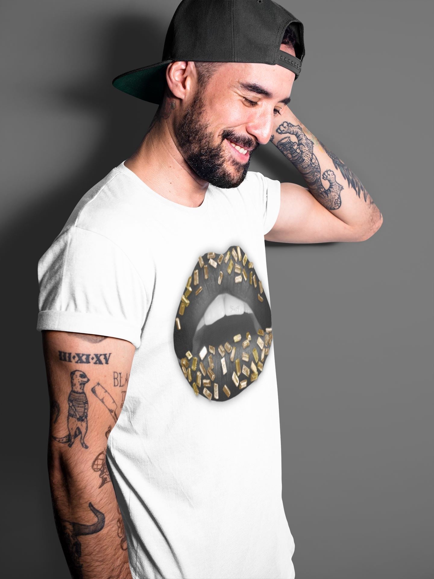 Jordan 1 Black Metallic Gold Sneaker Match Tees Lips Jewel Sneaker Tees Jordan 1 Black Metallic Gold Jordan to match sneaker T-Shirt Crew Neck Shirts