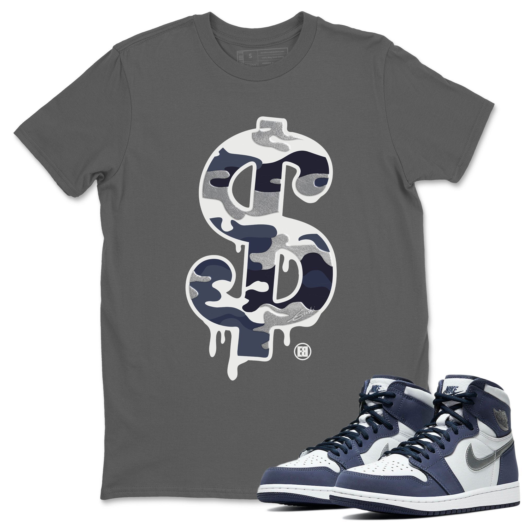 Jordan 1 Midnight Navy Shirt To Match Jordans Dollar Camo Sneaker Tees Jordan 1 Midnight Navy Drip Gear Zone Sneaker Matching Clothing Unisex Shirts