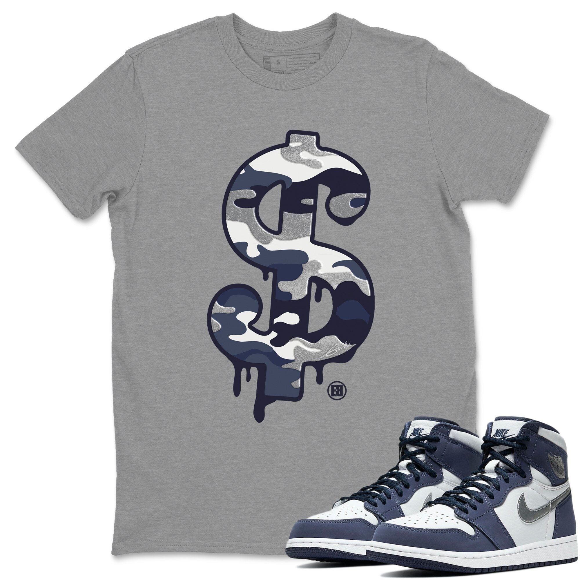 Jordan 1 Midnight Navy Shirt To Match Jordans Dollar Camo Sneaker Tees Jordan 1 Midnight Navy Drip Gear Zone Sneaker Matching Clothing Unisex Shirts