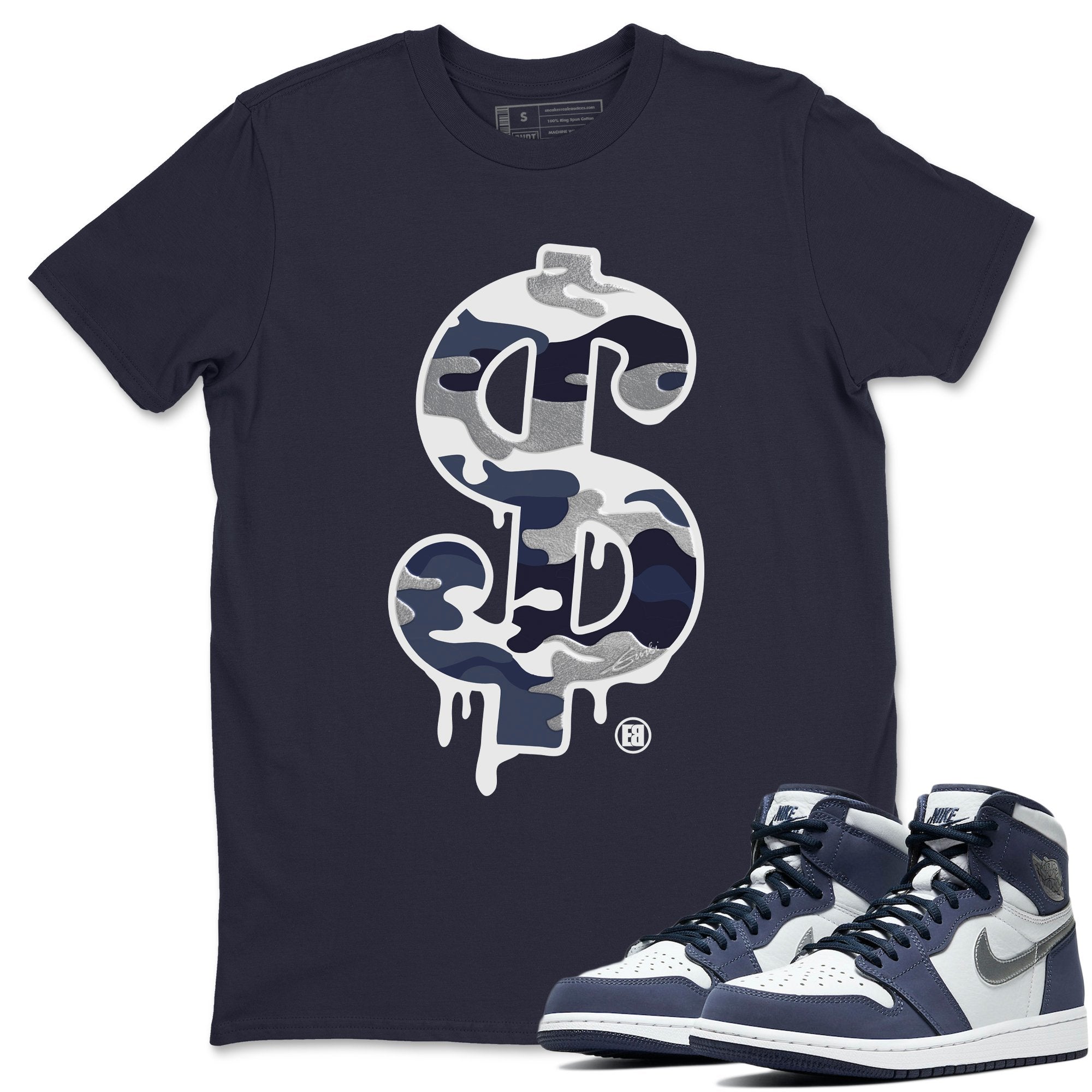 Jordan 1 Midnight Navy Shirt To Match Jordans Dollar Camo Sneaker Tees Jordan 1 Midnight Navy Drip Gear Zone Sneaker Matching Clothing Unisex Shirts