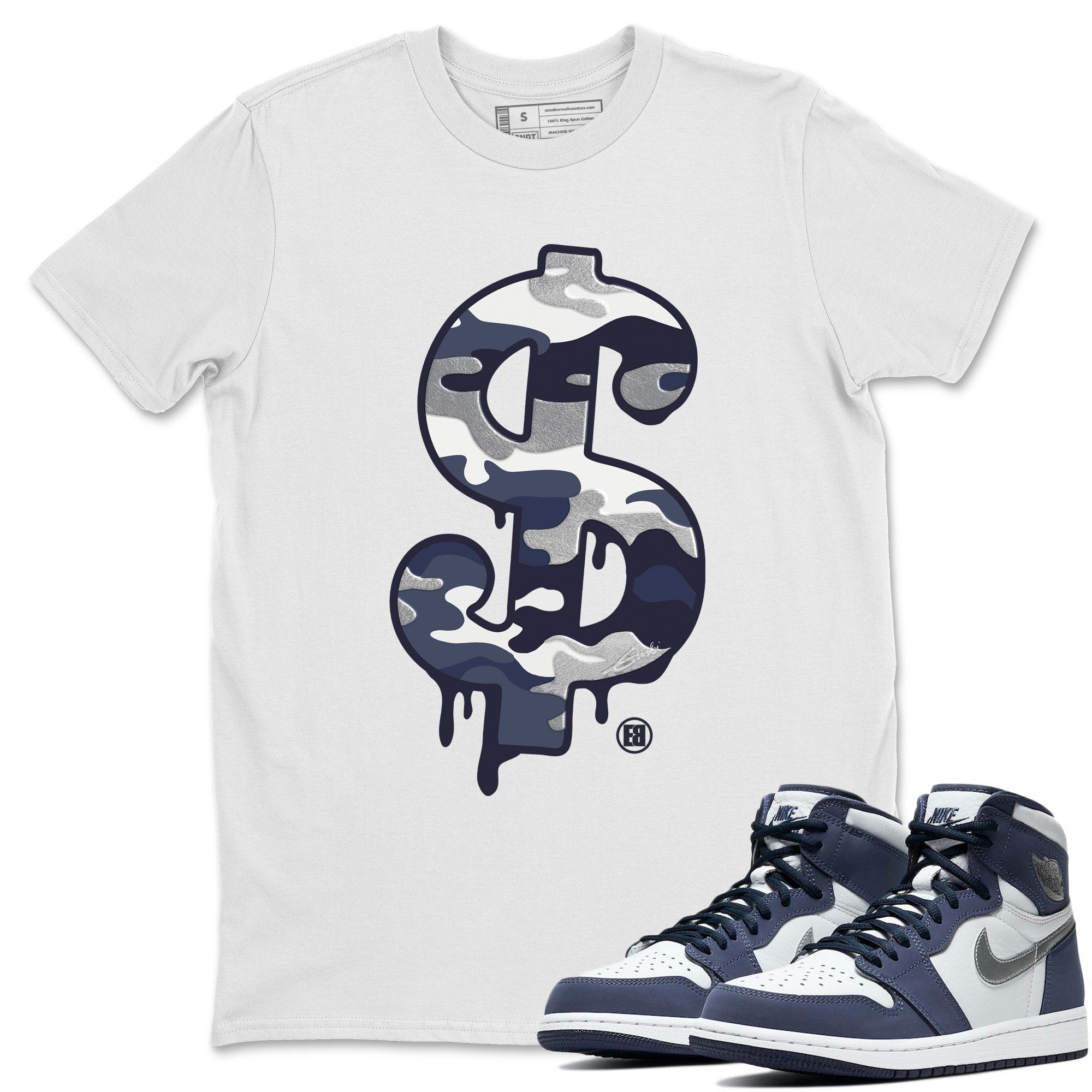Jordan 1 Midnight Navy Shirt To Match Jordans Dollar Camo Sneaker Tees Jordan 1 Midnight Navy Drip Gear Zone Sneaker Matching Clothing Unisex Shirts