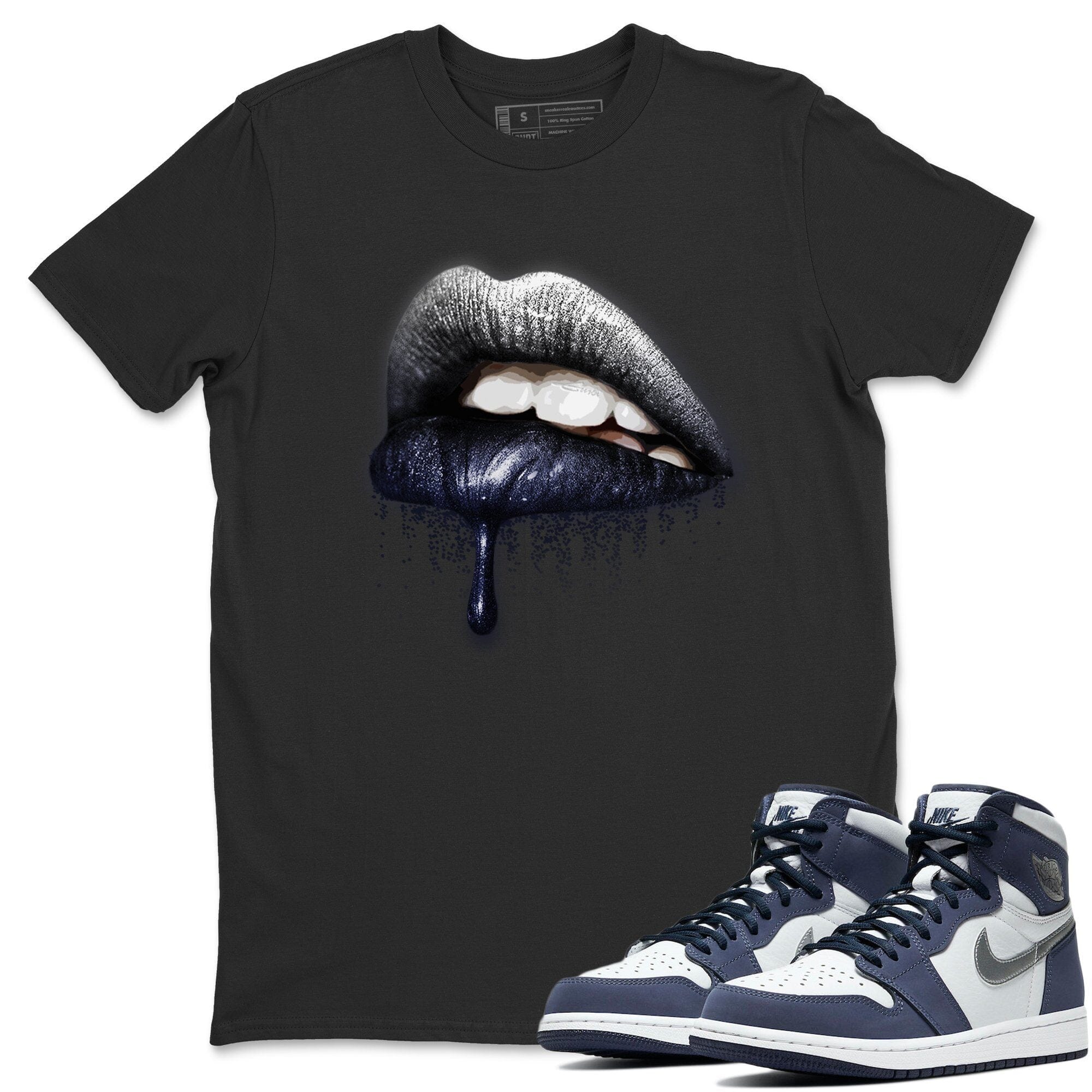 Jordan 1 Midnight Navy Shirt To Match Jordans Dripping Lips Sneaker Tees Jordan 1 Midnight Navy Drip Gear Zone Sneaker Matching Clothing Unisex Shirts