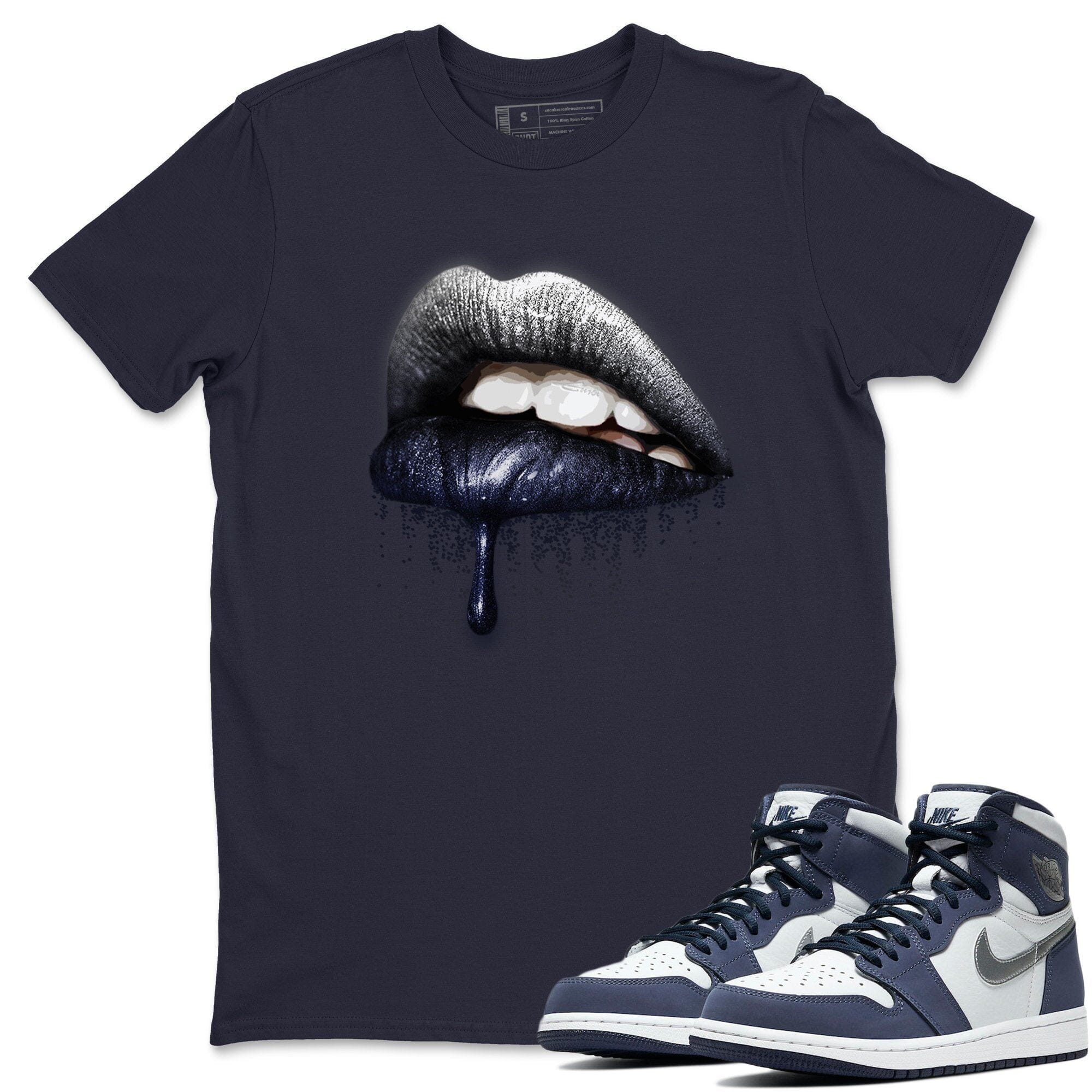 Jordan 1 Midnight Navy Shirt To Match Jordans Dripping Lips Sneaker Tees Jordan 1 Midnight Navy Drip Gear Zone Sneaker Matching Clothing Unisex Shirts