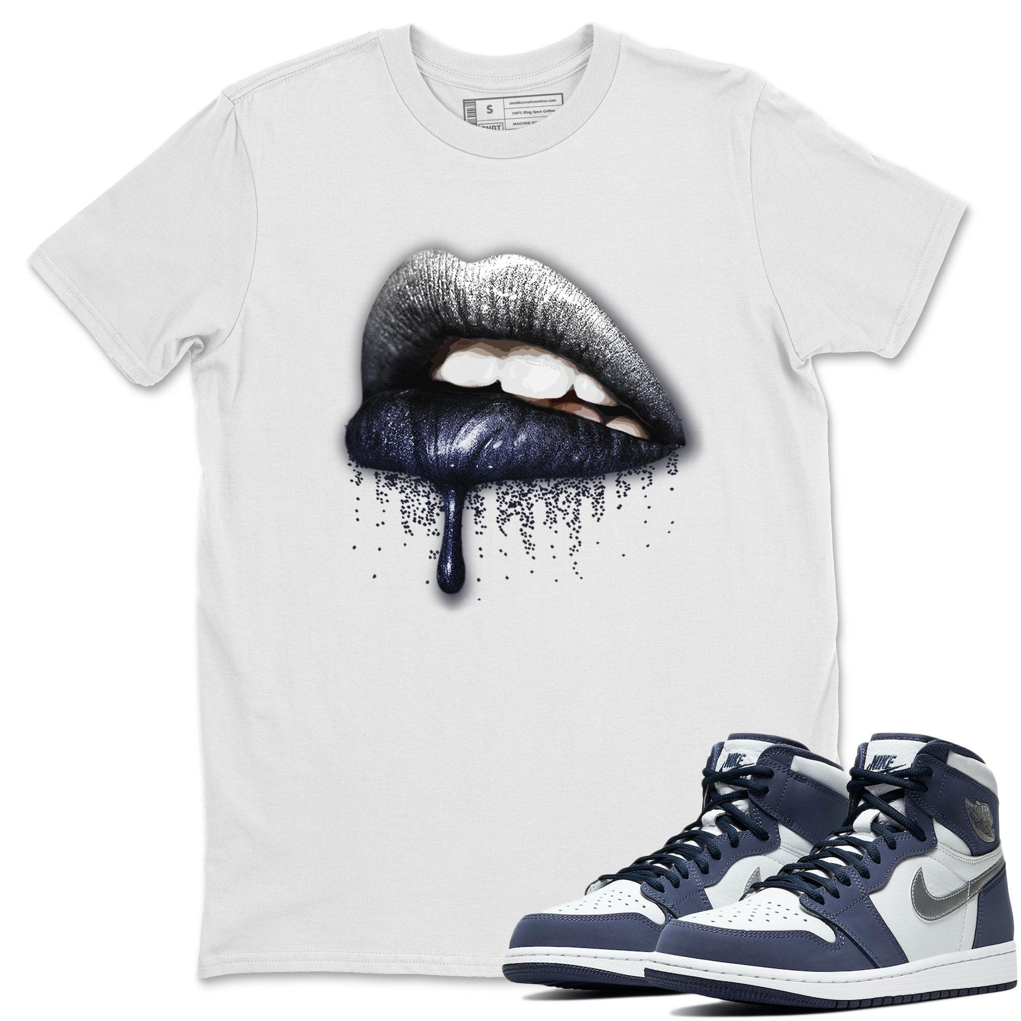 Jordan 1 Midnight Navy Shirt To Match Jordans Dripping Lips Sneaker Tees Jordan 1 Midnight Navy Drip Gear Zone Sneaker Matching Clothing Unisex Shirts