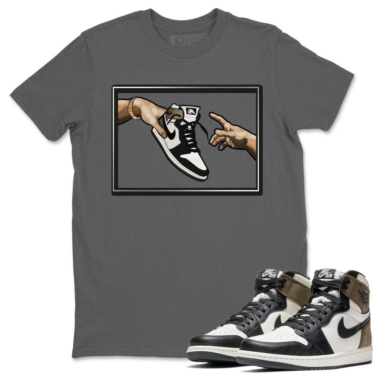 Jordan 1 Dark Mocha Sneaker Matching T-Shirt Adam's Creation Sneaker Tees Jordan 1 Dark Mocha Sneaker Release Tees Crew Neck Tees