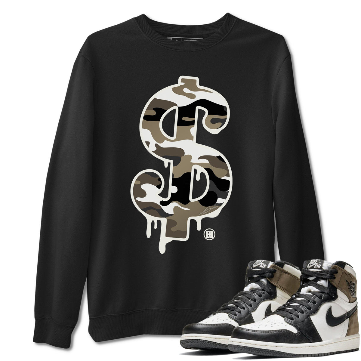 Jordan 1 Dark Mocha Sneaker Matching T-Shirt Dollar Camo Sneaker Tees Jordan 1 Dark Mocha Sneaker Release Tees Crew Neck Tees