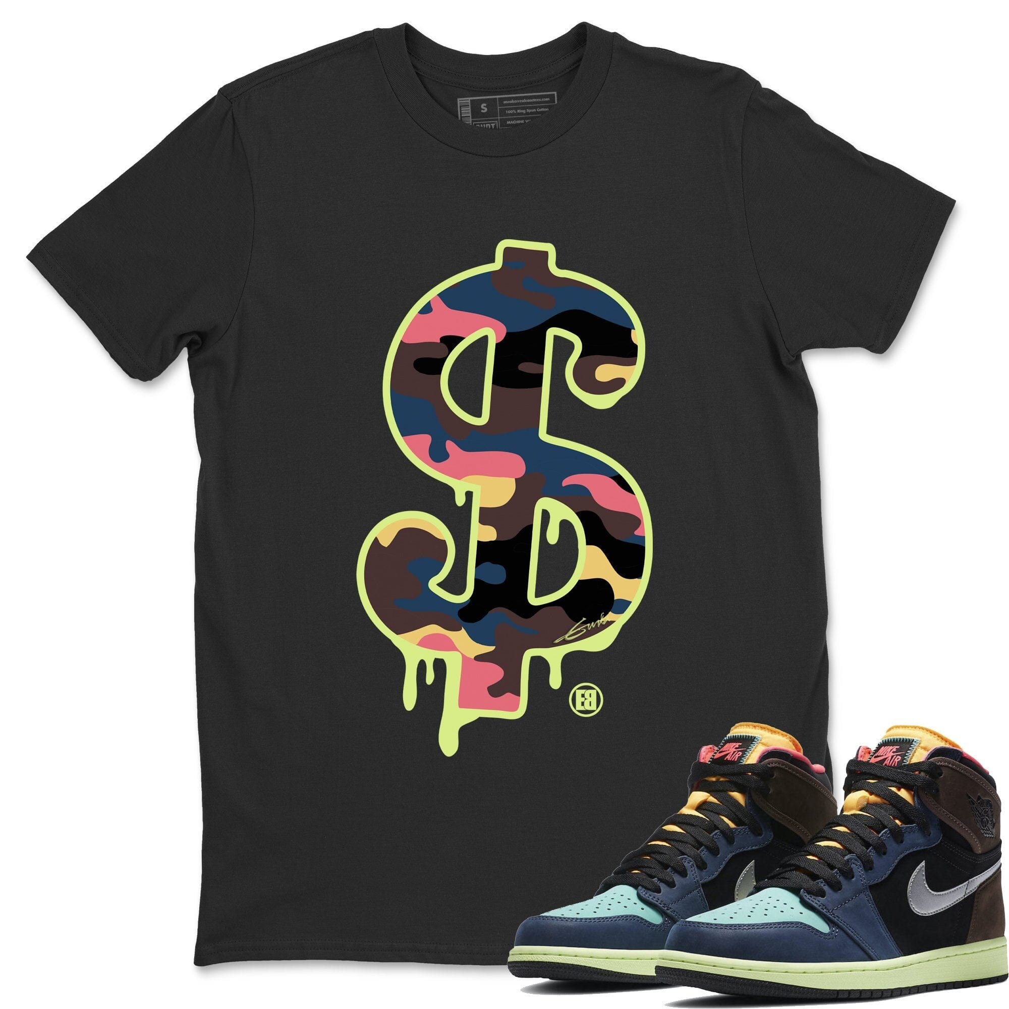 Jordan 1 Bio Hack Sneaker Match Tees Dollar Camo Sneaker Tees Jordan 1 Bio Hack Jordan to match sneaker T-Shirt Crew Neck Shirts