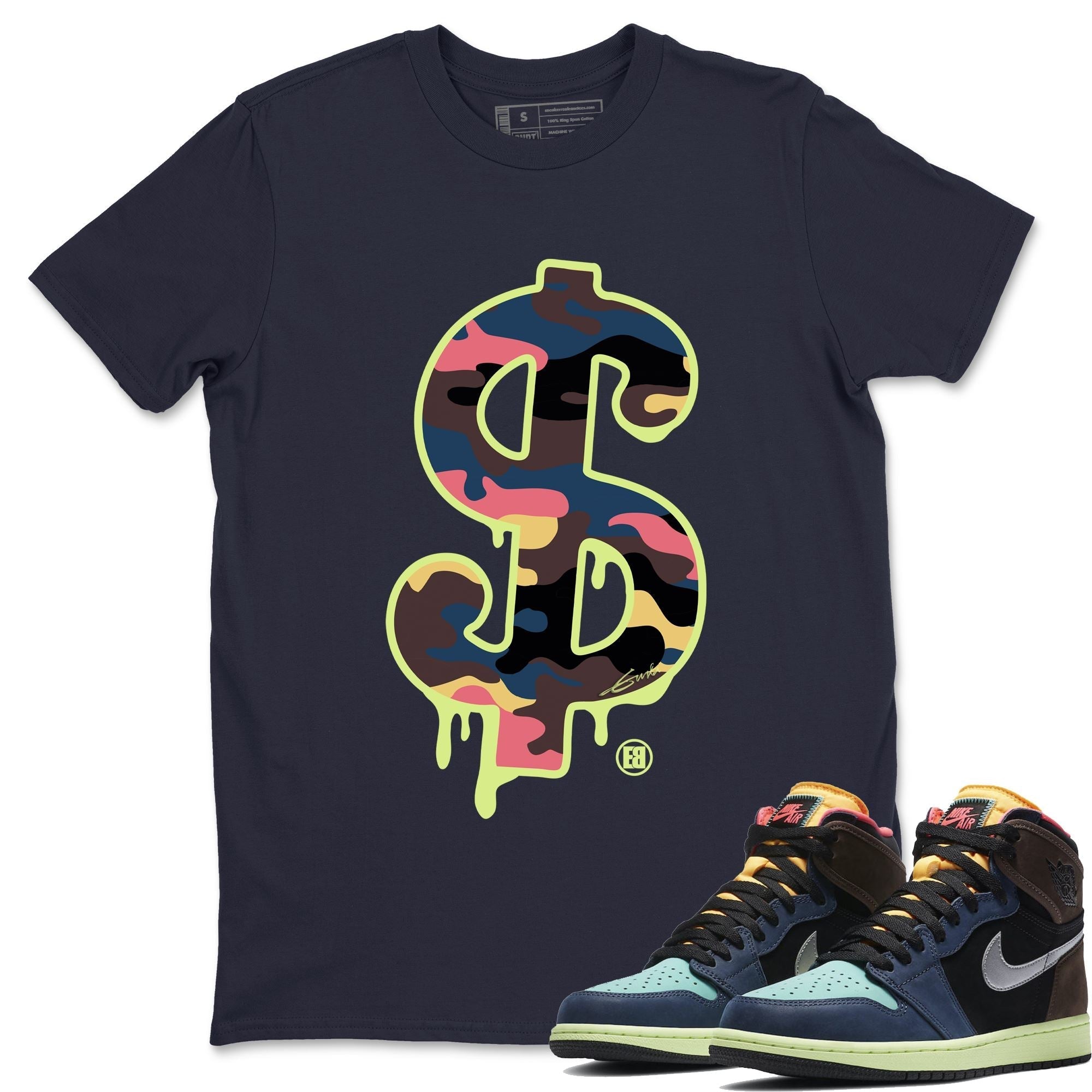 Jordan 1 Bio Hack Sneaker Match Tees Dollar Camo Sneaker Tees Jordan 1 Bio Hack Jordan to match sneaker T-Shirt Crew Neck Shirts