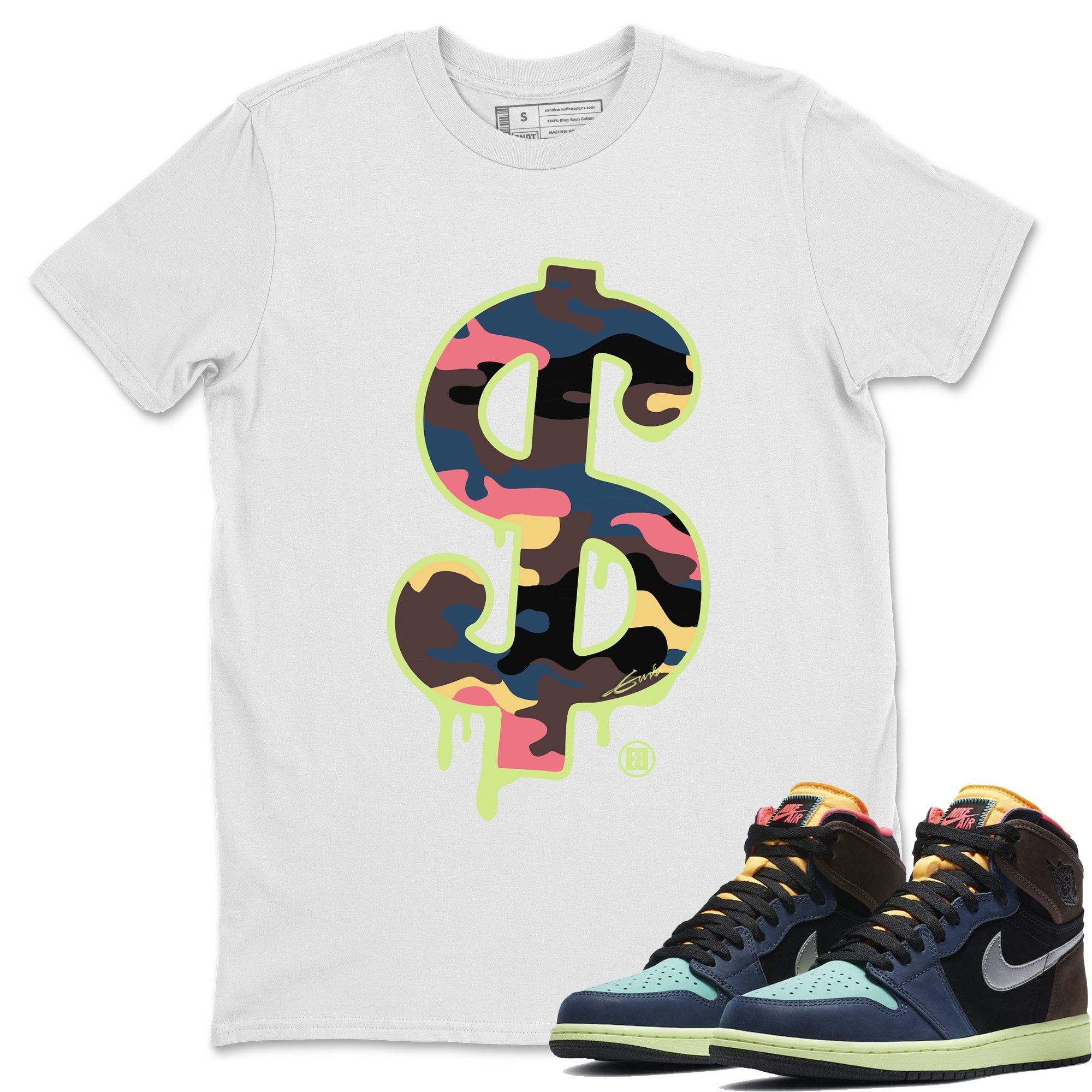 Jordan 1 Bio Hack Sneaker Match Tees Dollar Camo Sneaker Tees Jordan 1 Bio Hack Jordan to match sneaker T-Shirt Crew Neck Shirts