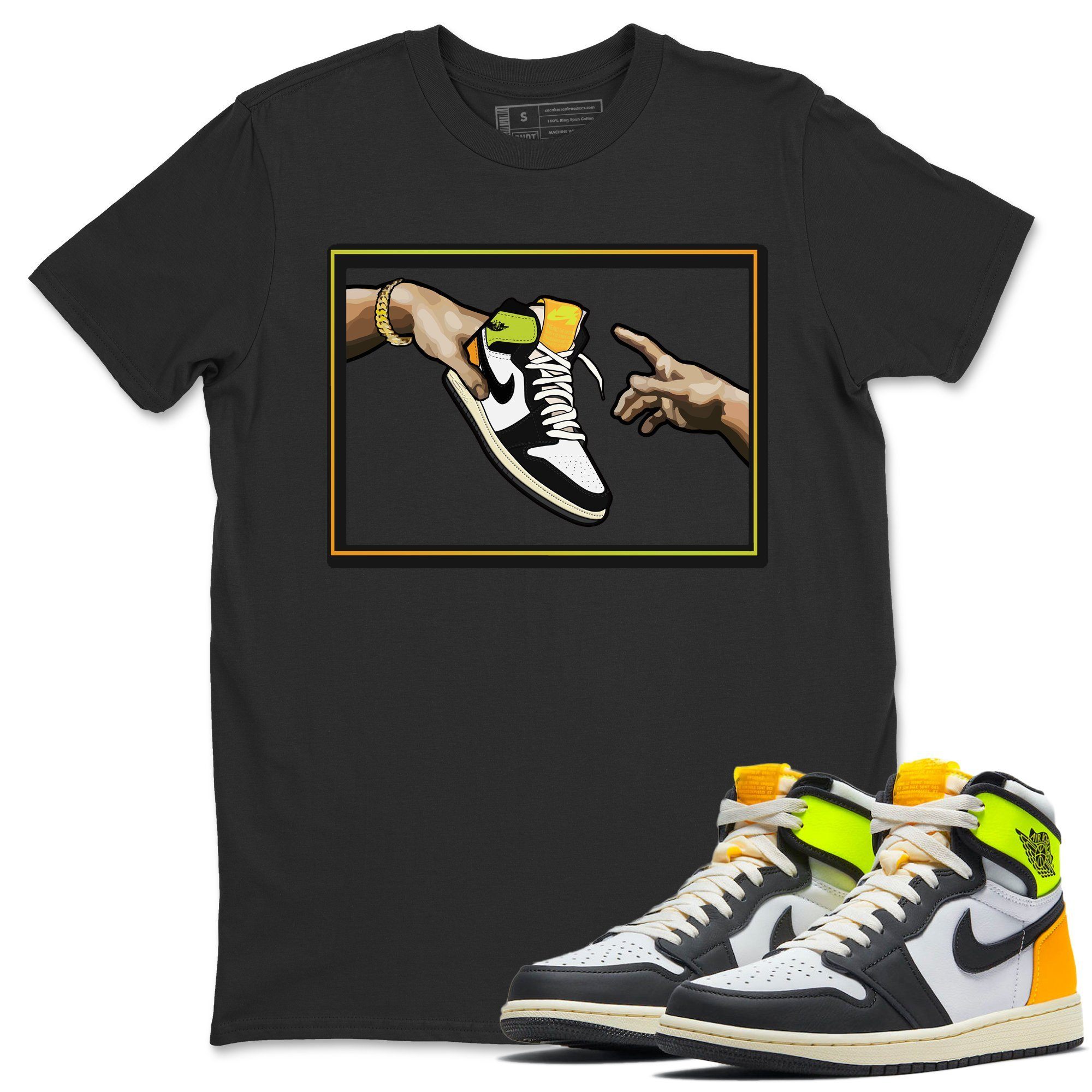 Jordan 1 Volt Gold Shirt To Match Jordans Adam's Creation Sneaker Tees Jordan 1 Volt Gold Drip Gear Zone Sneaker Matching Clothing Unisex Shirts