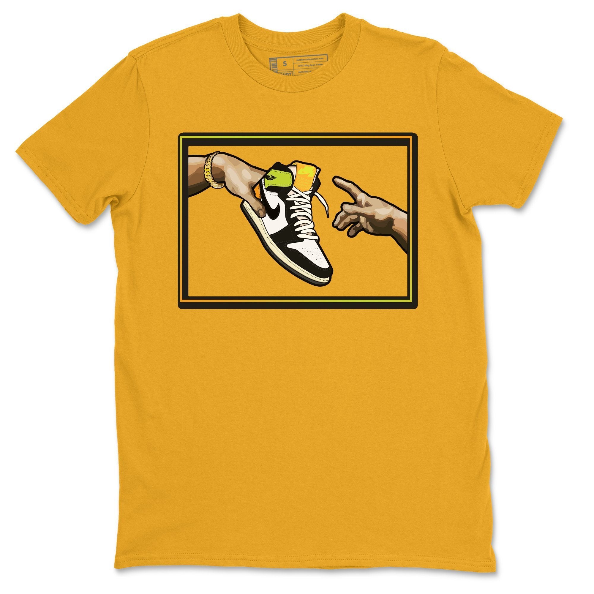 Jordan 1 Volt Gold Shirt To Match Jordans Adam's Creation Sneaker Tees Jordan 1 Volt Gold Drip Gear Zone Sneaker Matching Clothing Unisex Shirts