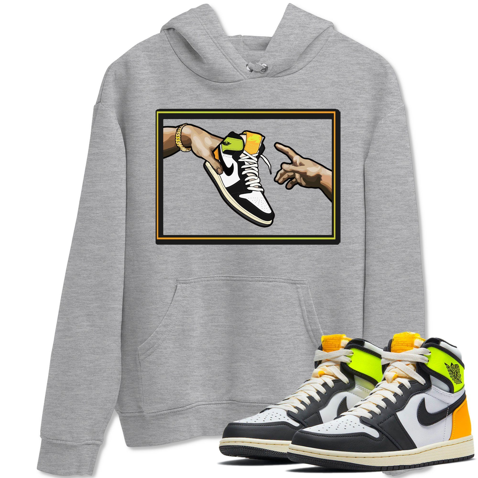 Jordan 1 Volt Gold Shirt To Match Jordans Adam's Creation Sneaker Tees Jordan 1 Volt Gold Drip Gear Zone Sneaker Matching Clothing Unisex Shirts