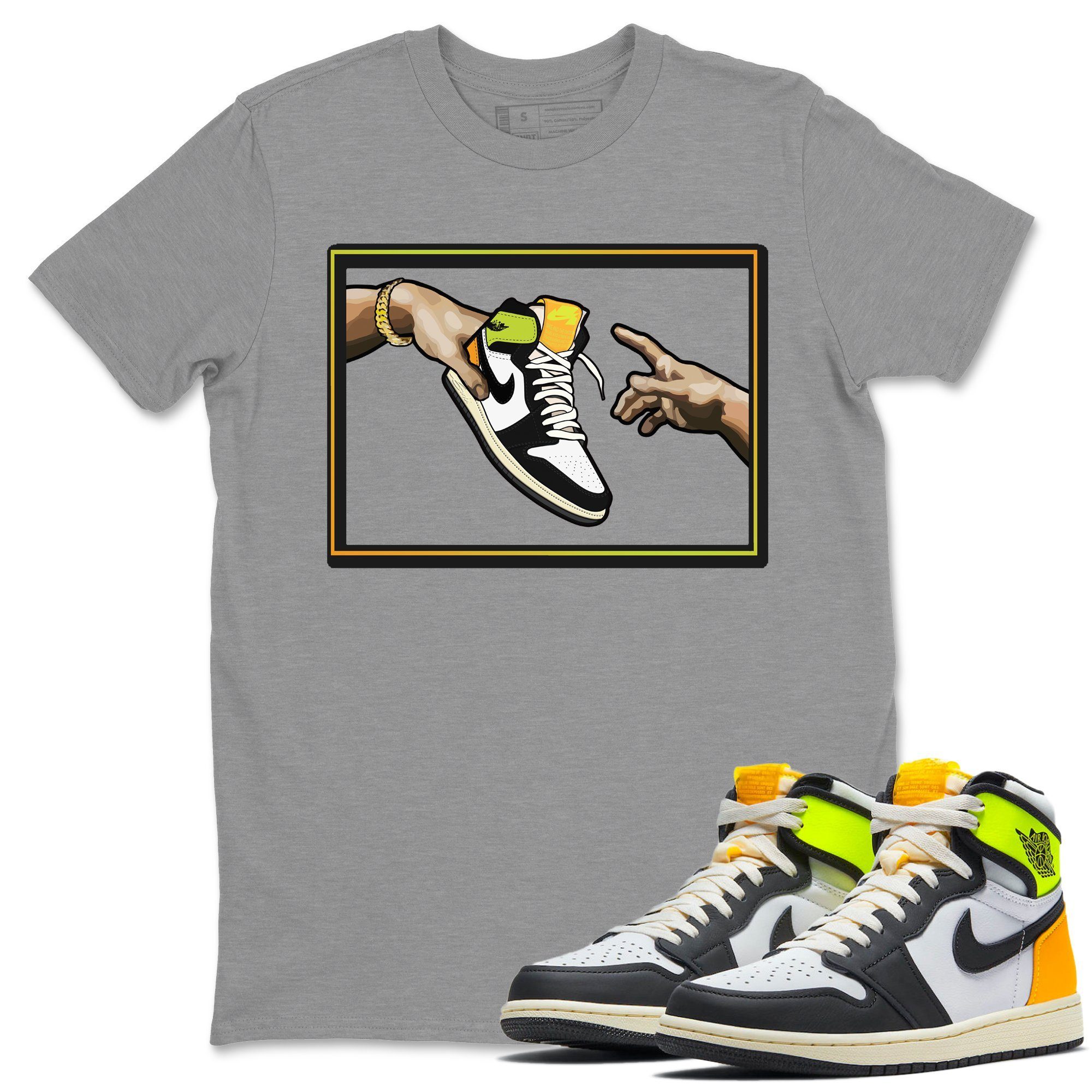 Jordan 1 Volt Gold Shirt To Match Jordans Adam's Creation Sneaker Tees Jordan 1 Volt Gold Drip Gear Zone Sneaker Matching Clothing Unisex Shirts