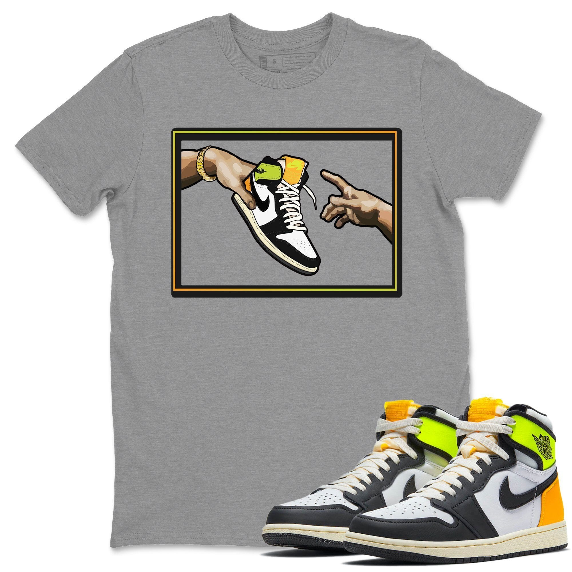 Jordan 1 Volt Gold Shirt To Match Jordans Adam's Creation Sneaker Tees Jordan 1 Volt Gold Drip Gear Zone Sneaker Matching Clothing Unisex Shirts