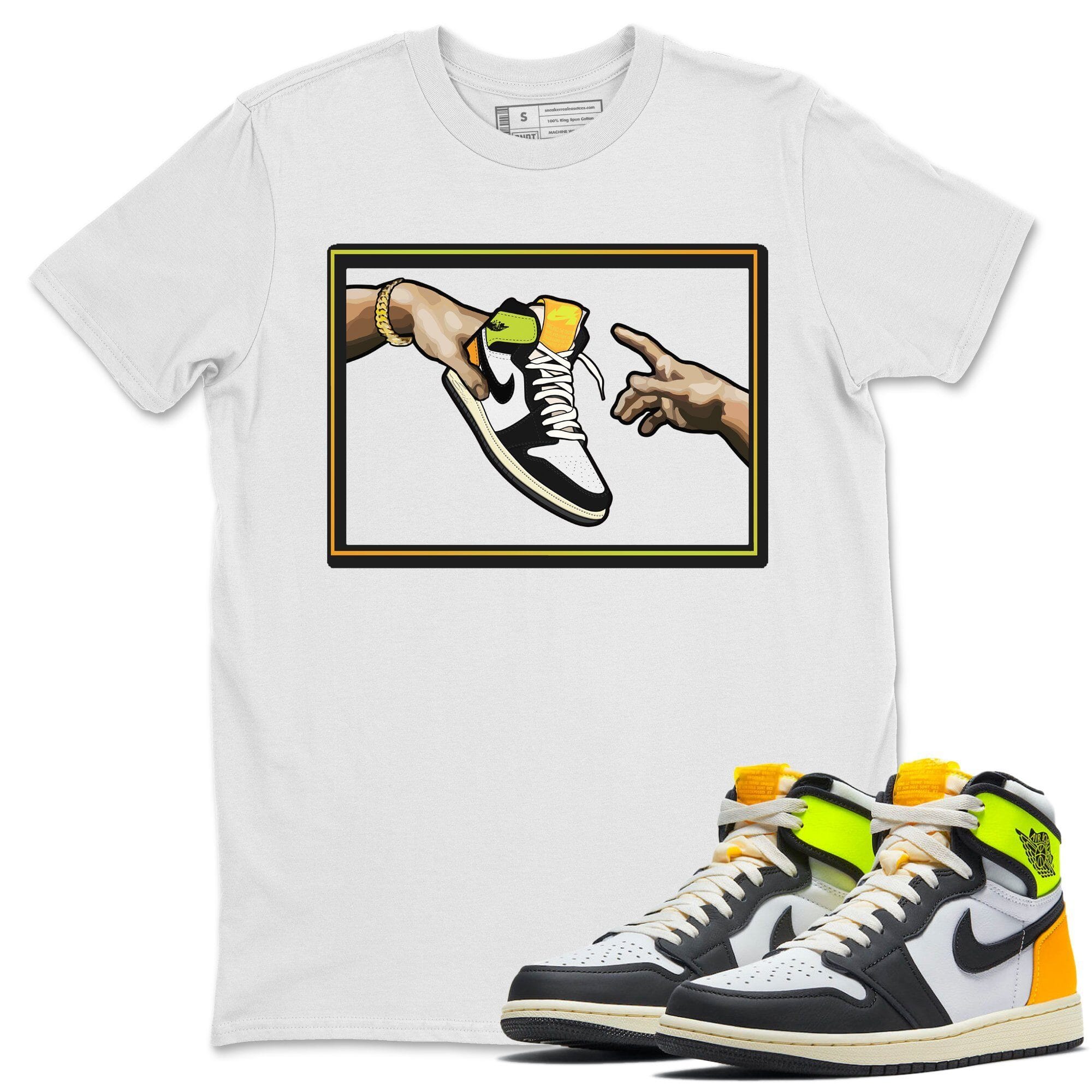 Jordan 1 Volt Gold Shirt To Match Jordans Adam's Creation Sneaker Tees Jordan 1 Volt Gold Drip Gear Zone Sneaker Matching Clothing Unisex Shirts