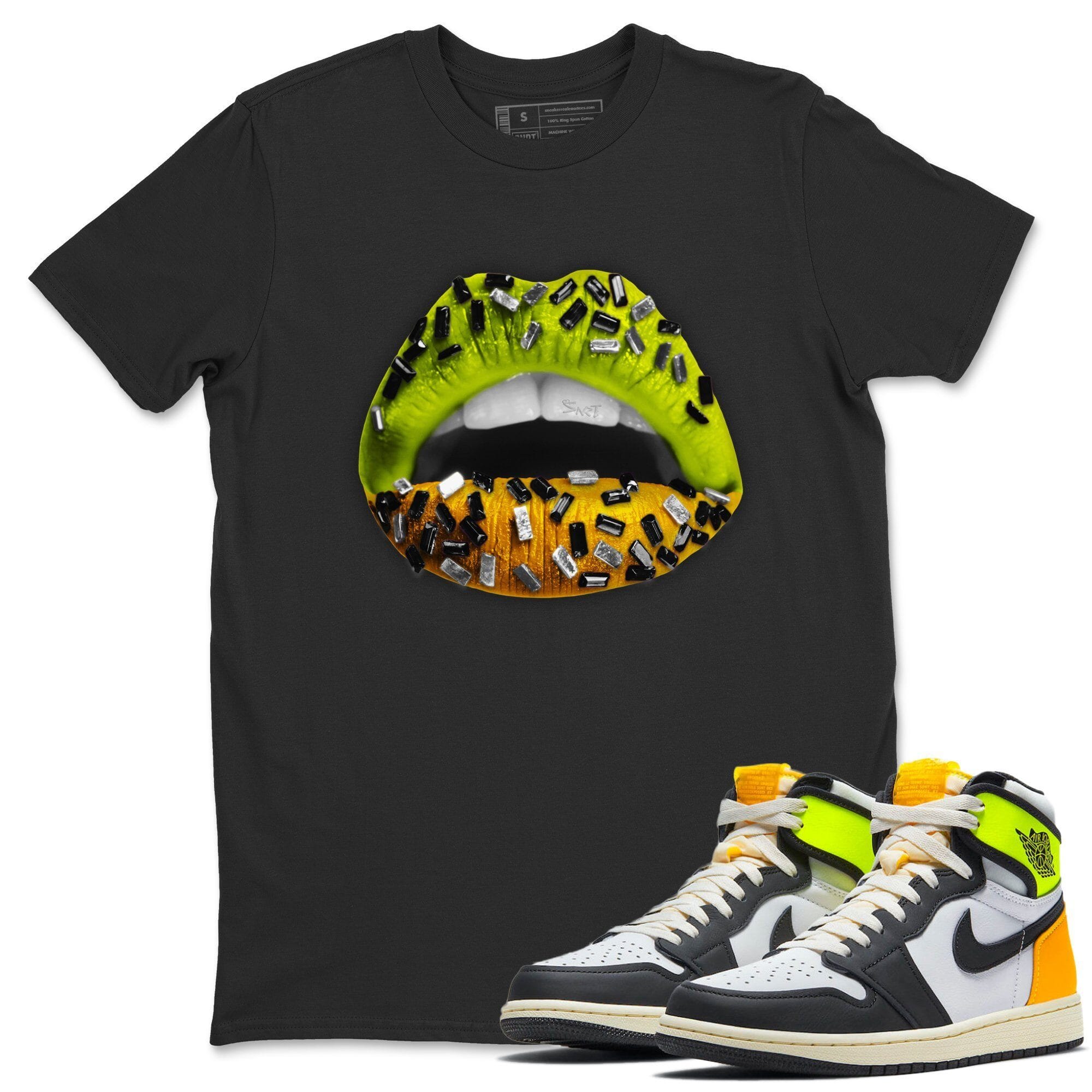 Jordan 1 Volt Gold Shirt To Match Jordans Lips Jewel Sneaker Tees Jordan 1 Volt Gold Drip Gear Zone Sneaker Matching Clothing Unisex Shirts
