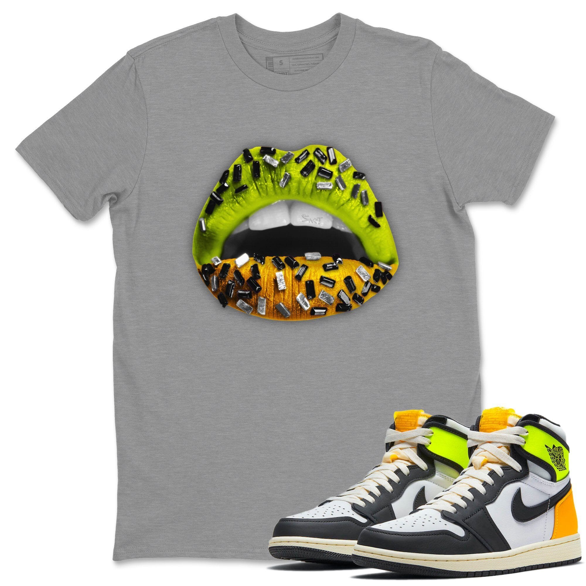 Jordan 1 Volt Gold Shirt To Match Jordans Lips Jewel Sneaker Tees Jordan 1 Volt Gold Drip Gear Zone Sneaker Matching Clothing Unisex Shirts