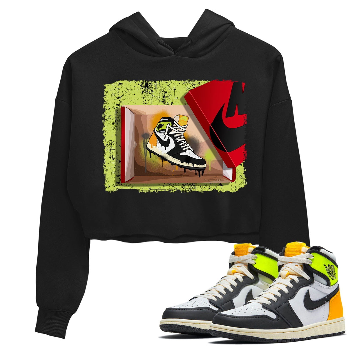 Jordan 1 Volt Gold Sneaker Matching T-Shirt New Kicks Sneaker Tees Jordan 1 Volt Gold Sneaker Release Tees Women's Shirts