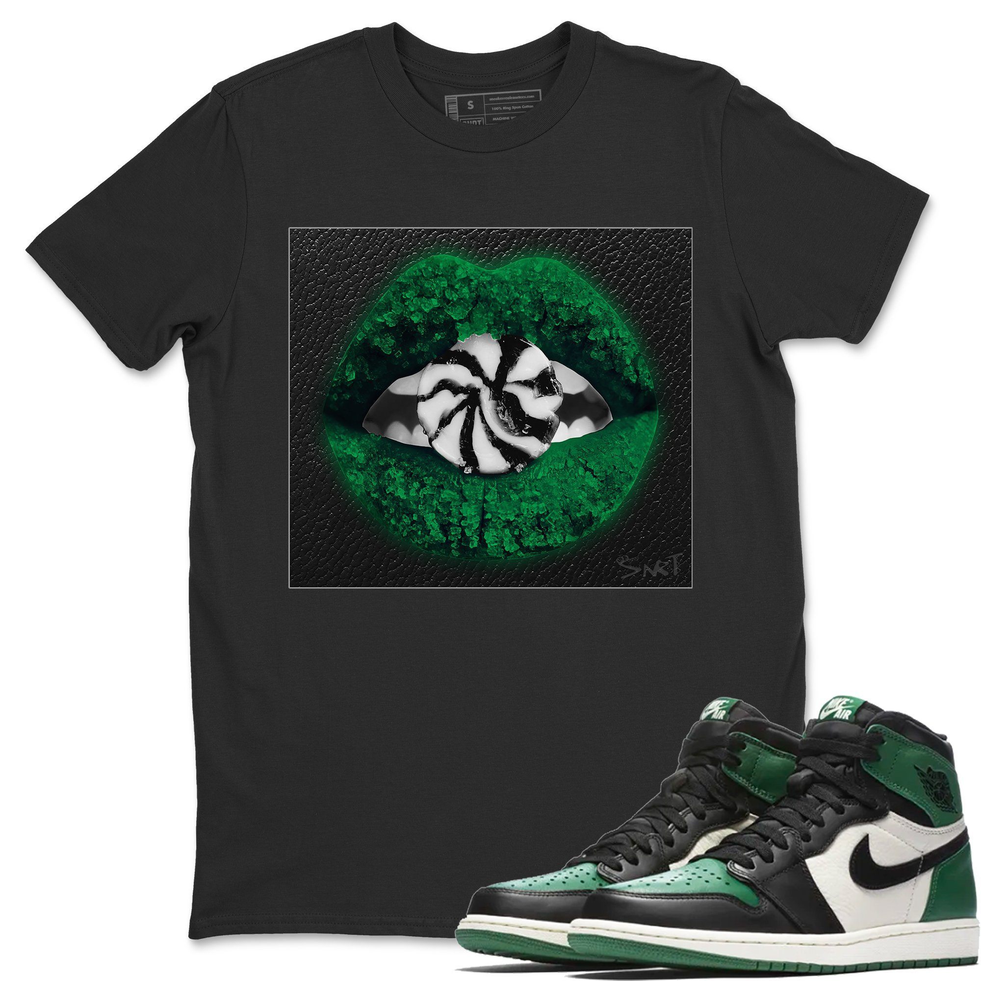 Jordan 1 Pine Green Sneaker Matching T-Shirt Lips Candy Sneaker Tees Jordan 1 Pine Green Sneaker Release Tees Crew Neck Tees