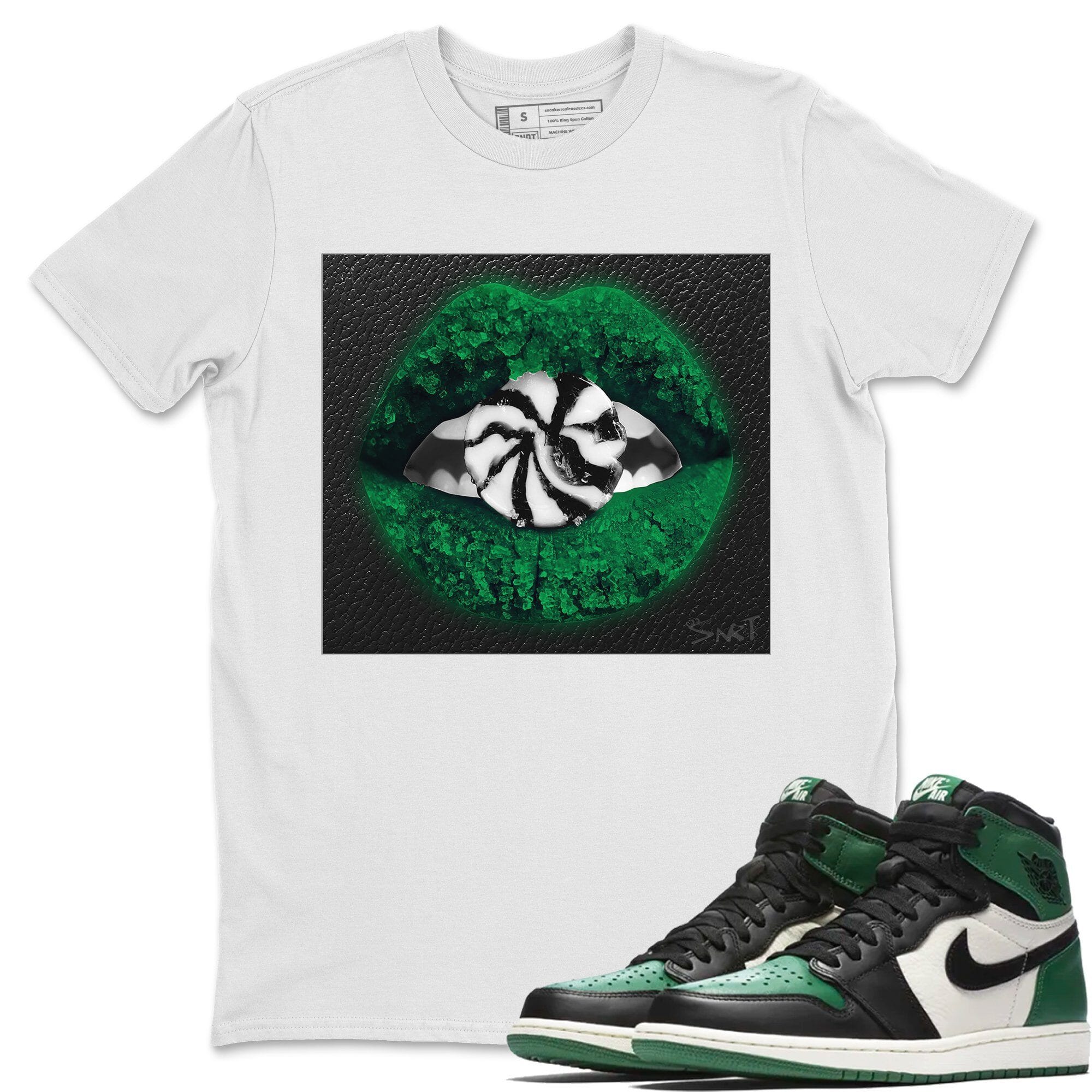 Jordan 1 Pine Green Sneaker Matching T-Shirt Lips Candy Sneaker Tees Jordan 1 Pine Green Sneaker Release Tees Crew Neck Tees