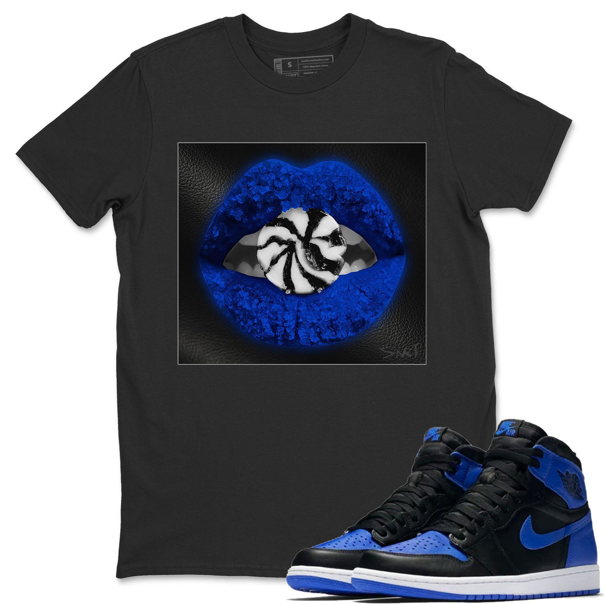 Jordan 1 Royal Black Shirt To Match Jordans Lips Candy Sneaker Tees Jordan 1 Royal Black Drip Gear Zone Sneaker Matching Clothing Unisex Shirts
