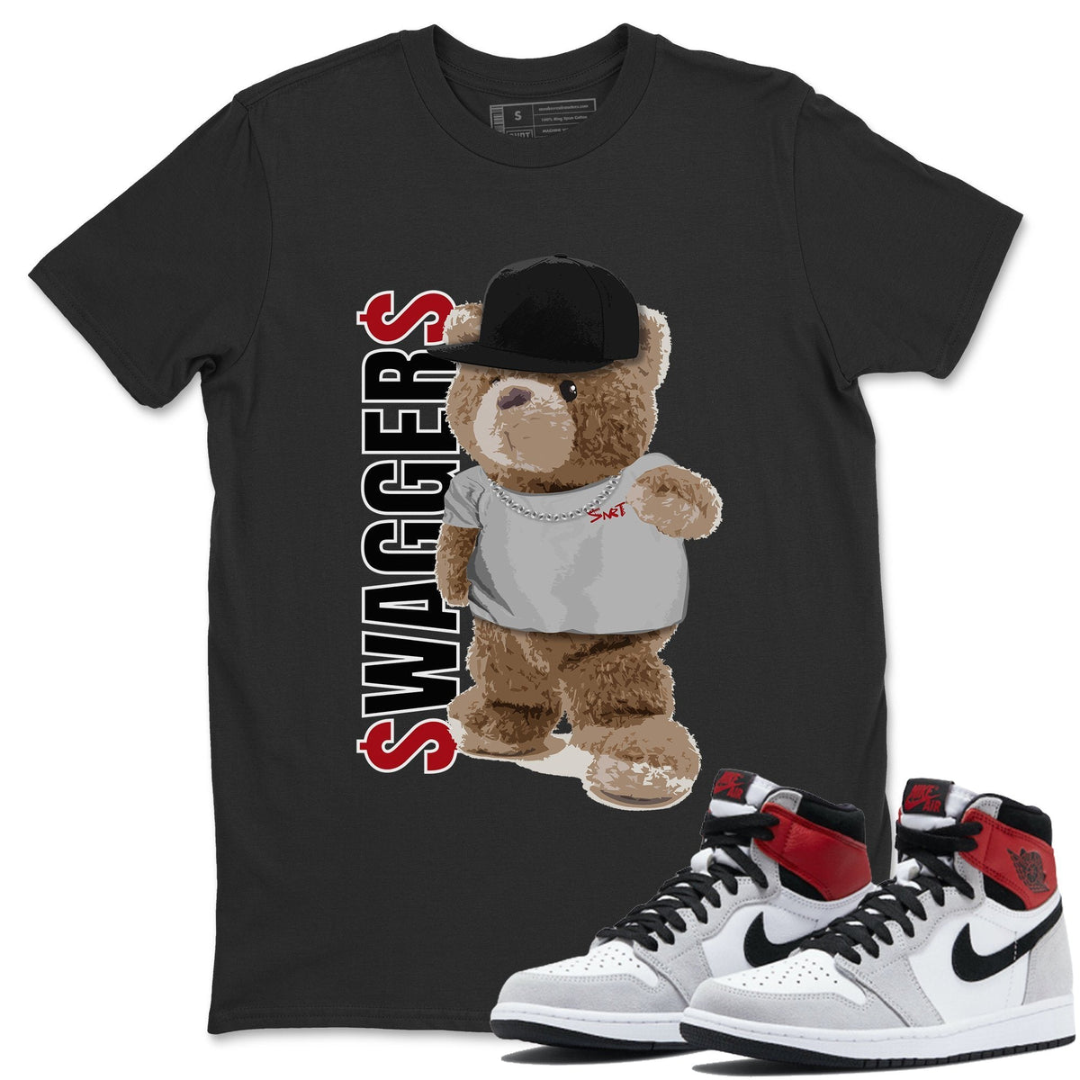 Jordan 1 Smoke Grey Sneaker Matching T-Shirt Bear Swaggers Sneaker Tees Jordan 1 Smoke Grey Sneaker Release Tees Crew Neck Tees