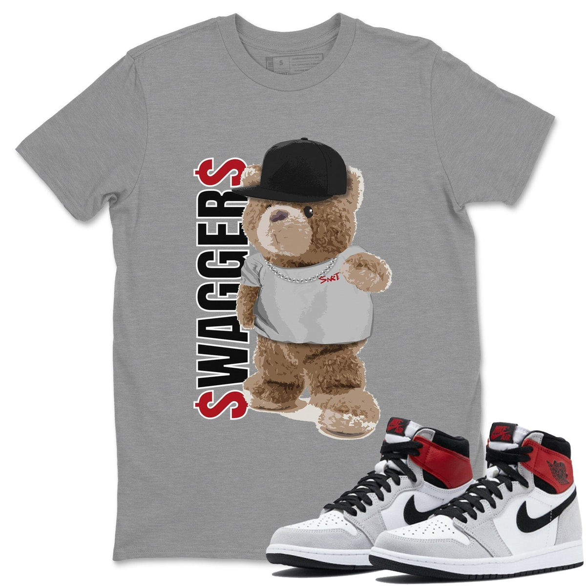Jordan 1 Smoke Grey Sneaker Matching T-Shirt Bear Swaggers Sneaker Tees Jordan 1 Smoke Grey Sneaker Release Tees Crew Neck Tees
