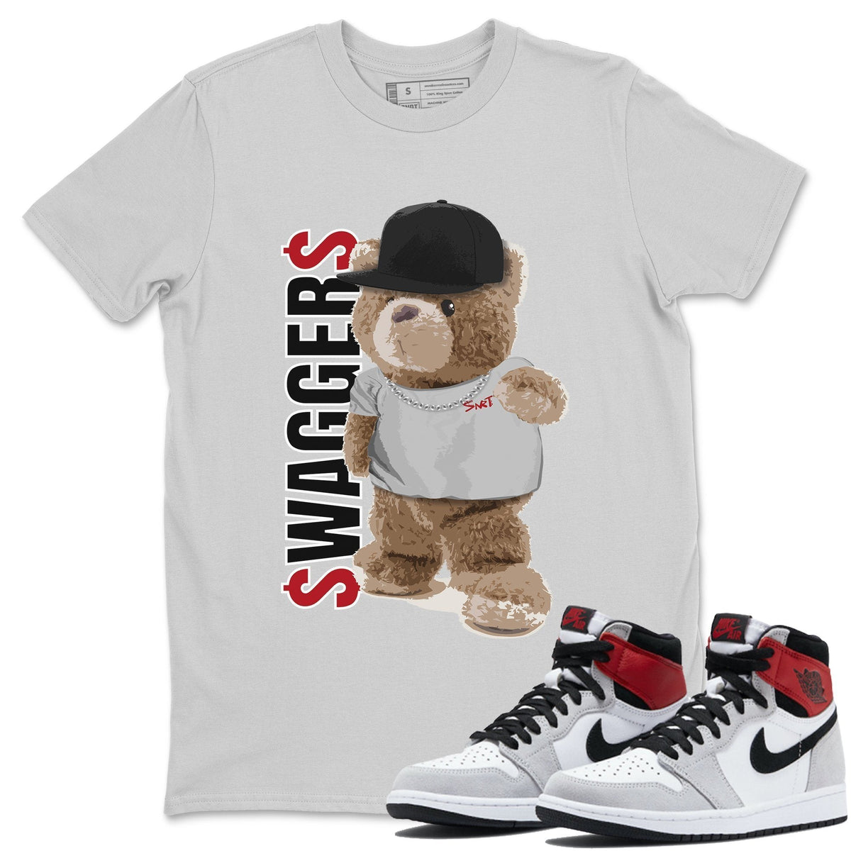 Jordan 1 Smoke Grey Sneaker Matching T-Shirt Bear Swaggers Sneaker Tees Jordan 1 Smoke Grey Sneaker Release Tees Crew Neck Tees