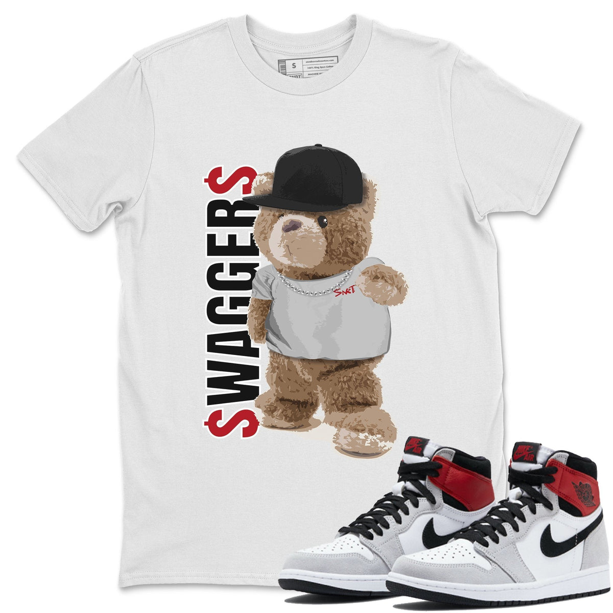 Jordan 1 Smoke Grey Sneaker Matching T-Shirt Bear Swaggers Sneaker Tees Jordan 1 Smoke Grey Sneaker Release Tees Crew Neck Tees
