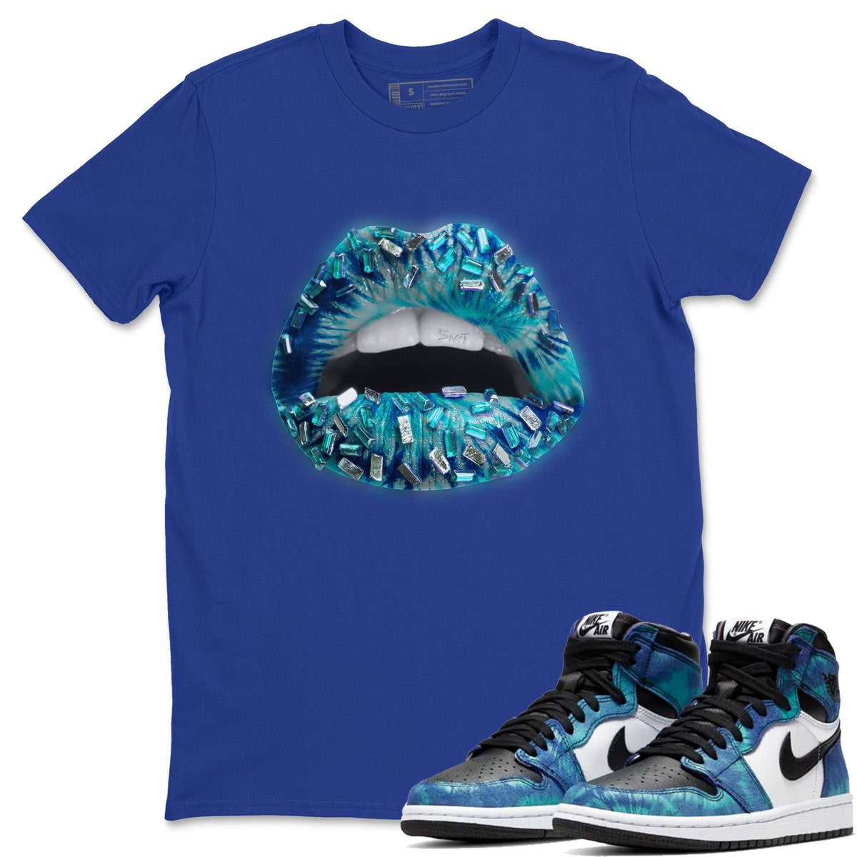 Jordan 1 Tie-Dye Sneaker Matching T-Shirt Lips Jewel Sneaker Tees Jordan 1 Tie-Dye Sneaker Release Tees Crew Neck Tees