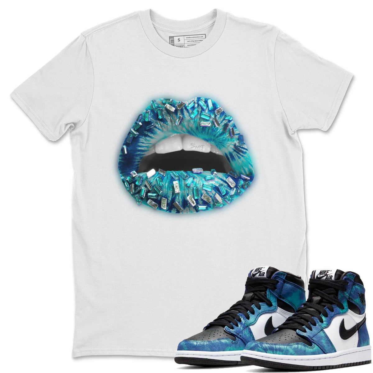 Jordan 1 Tie-Dye Sneaker Matching T-Shirt Lips Jewel Sneaker Tees Jordan 1 Tie-Dye Sneaker Release Tees Crew Neck Tees