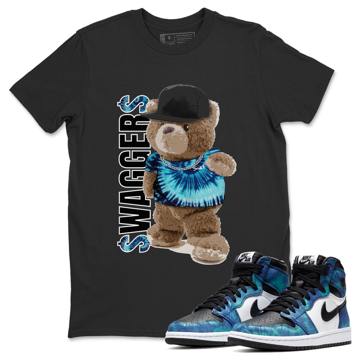 Jordan 1 Tie-Dye Sneaker Matching T-Shirt Bear Swaggers Sneaker Tees Jordan 1 Tie-Dye Sneaker Release Tees Crew Neck Tees