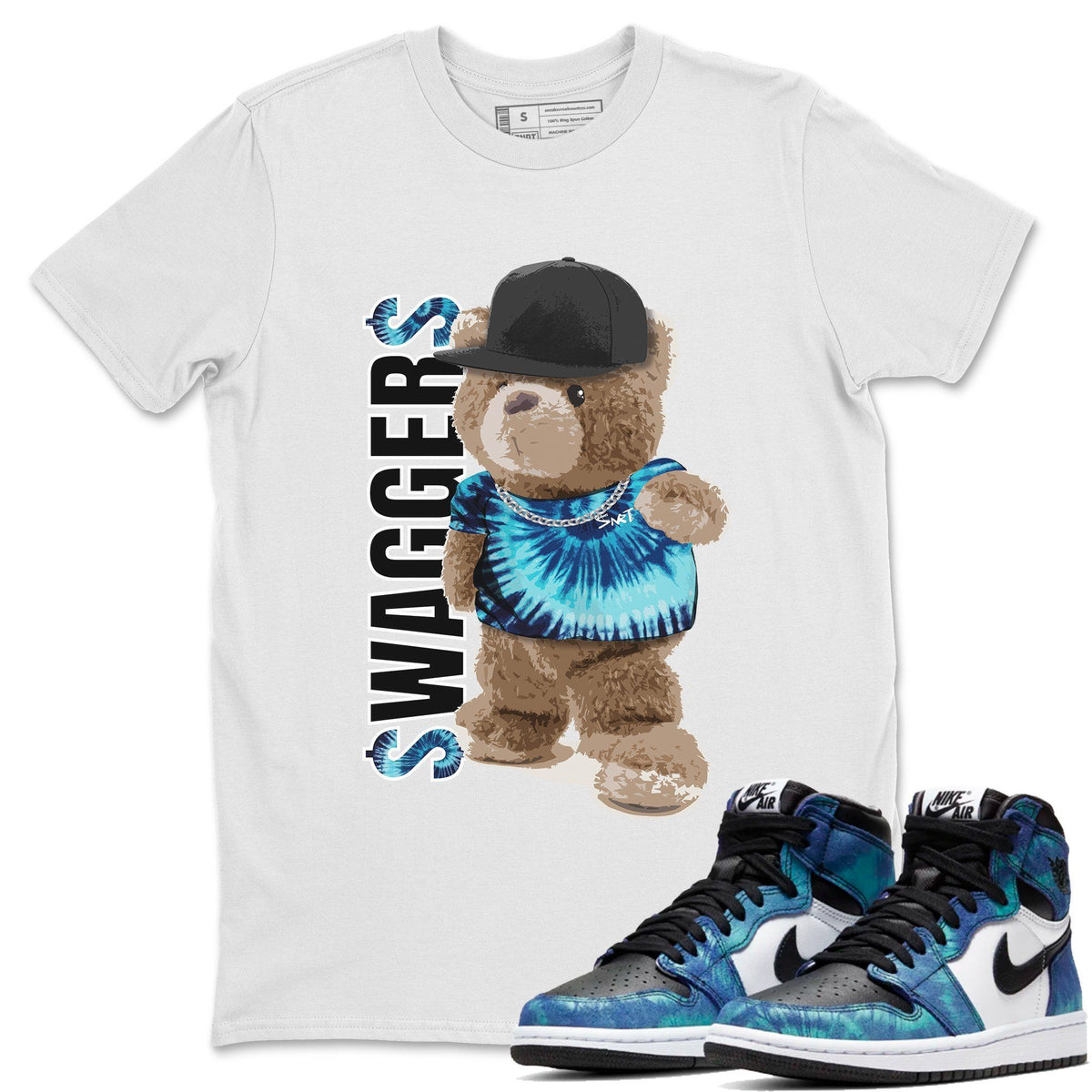 Jordan 1 Tie-Dye Sneaker Matching T-Shirt Bear Swaggers Sneaker Tees Jordan 1 Tie-Dye Sneaker Release Tees Crew Neck Tees