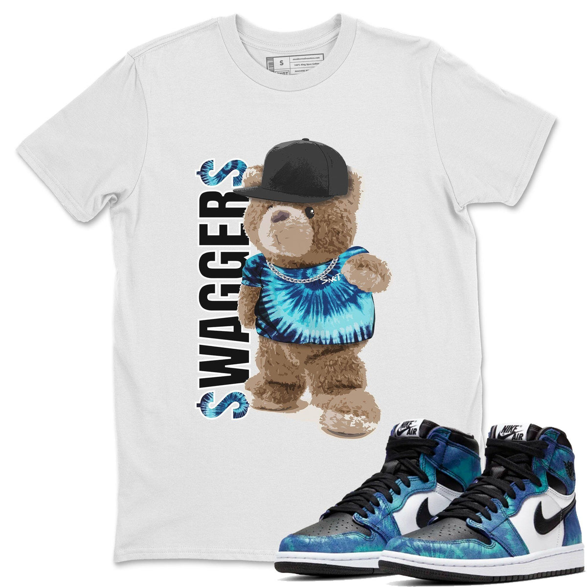 Jordan 1 Tie-Dye Sneaker Matching T-Shirt Bear Swaggers Sneaker Tees Jordan 1 Tie-Dye Sneaker Release Tees Crew Neck Tees