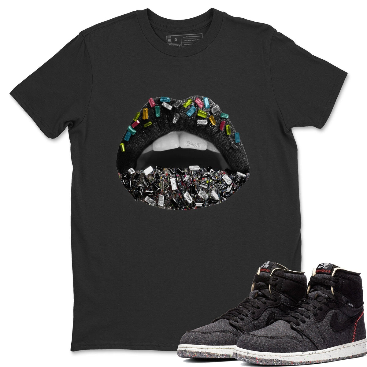 Jordan 1 Zoom Crater Sneaker Matching T-Shirt Lips Jewel Sneaker Tees Jordan 1 Zoom Crater Sneaker Release Tees Crew Neck Tees