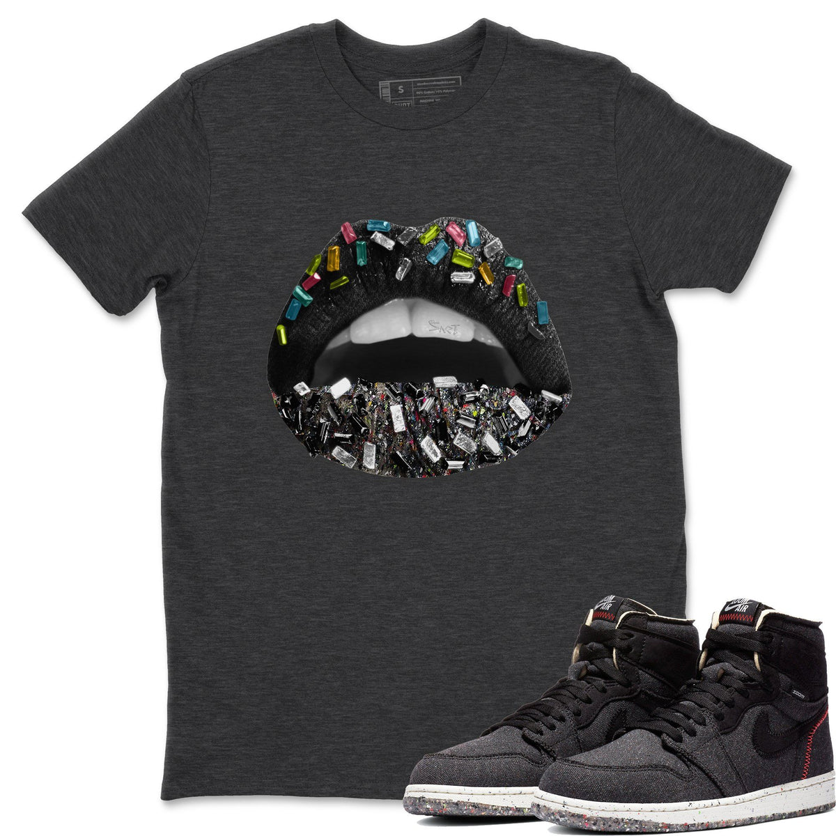 Jordan 1 Zoom Crater Sneaker Matching T-Shirt Lips Jewel Sneaker Tees Jordan 1 Zoom Crater Sneaker Release Tees Crew Neck Tees