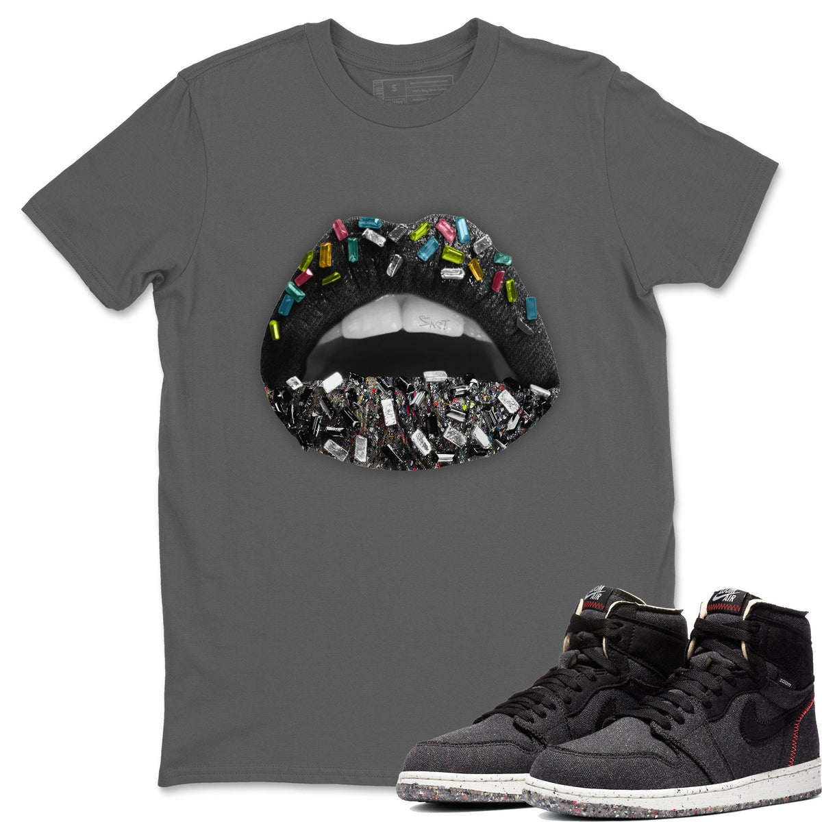 Jordan 1 Zoom Crater Sneaker Matching T-Shirt Lips Jewel Sneaker Tees Jordan 1 Zoom Crater Sneaker Release Tees Crew Neck Tees