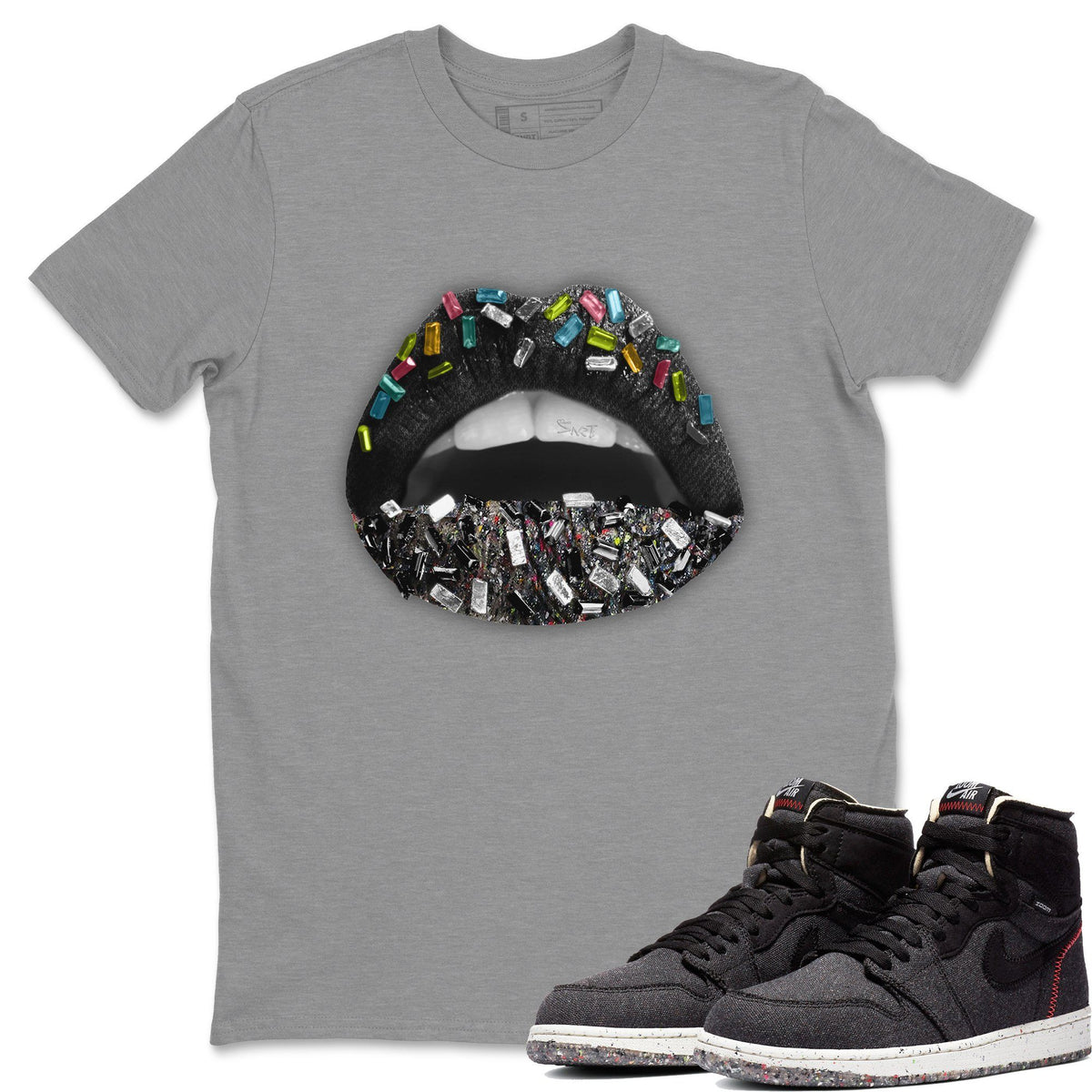 Jordan 1 Zoom Crater Sneaker Matching T-Shirt Lips Jewel Sneaker Tees Jordan 1 Zoom Crater Sneaker Release Tees Crew Neck Tees