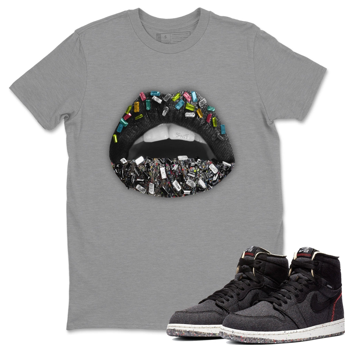 Jordan 1 Zoom Crater Sneaker Matching T-Shirt Lips Jewel Sneaker Tees Jordan 1 Zoom Crater Sneaker Release Tees Crew Neck Tees