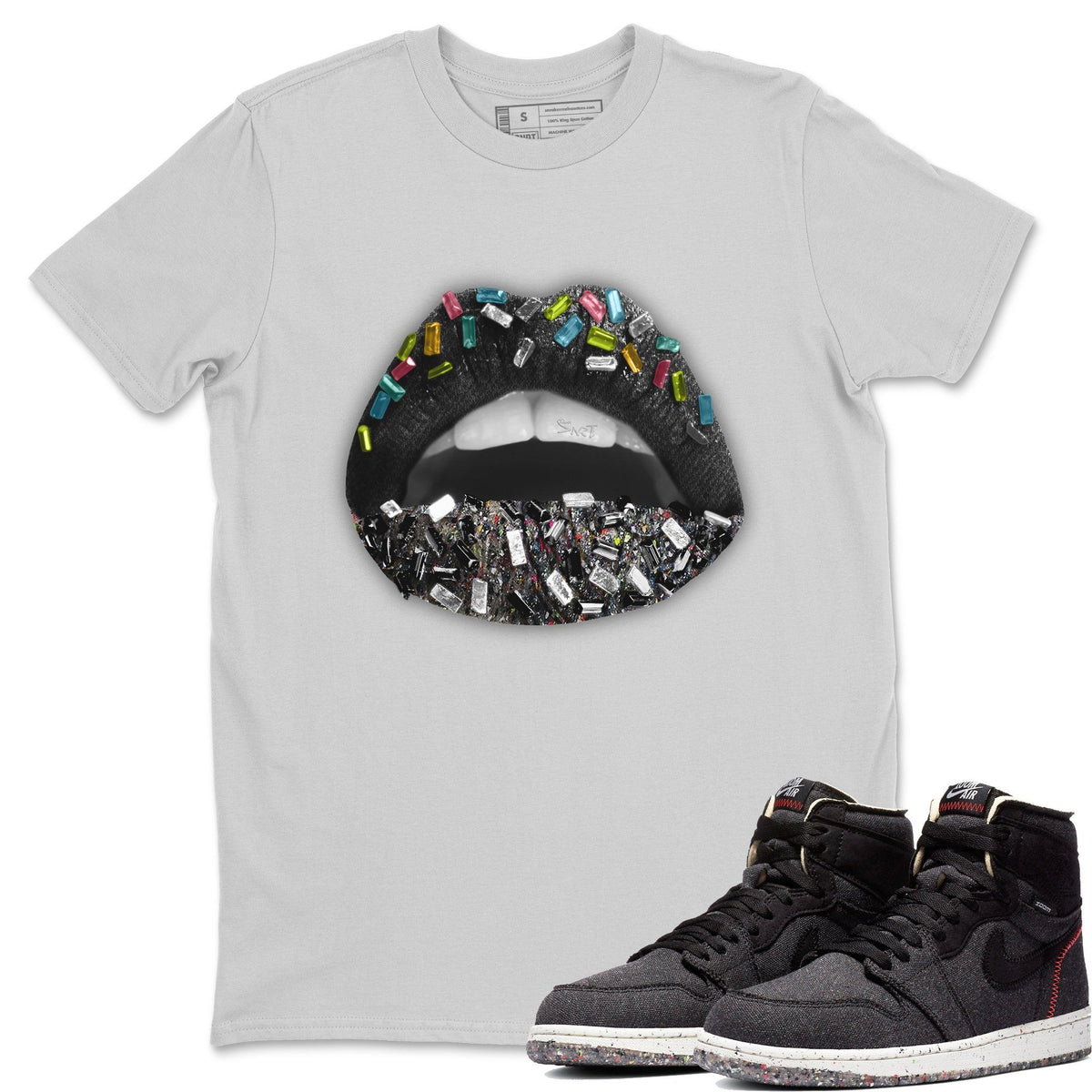 Jordan 1 Zoom Crater Sneaker Matching T-Shirt Lips Jewel Sneaker Tees Jordan 1 Zoom Crater Sneaker Release Tees Crew Neck Tees
