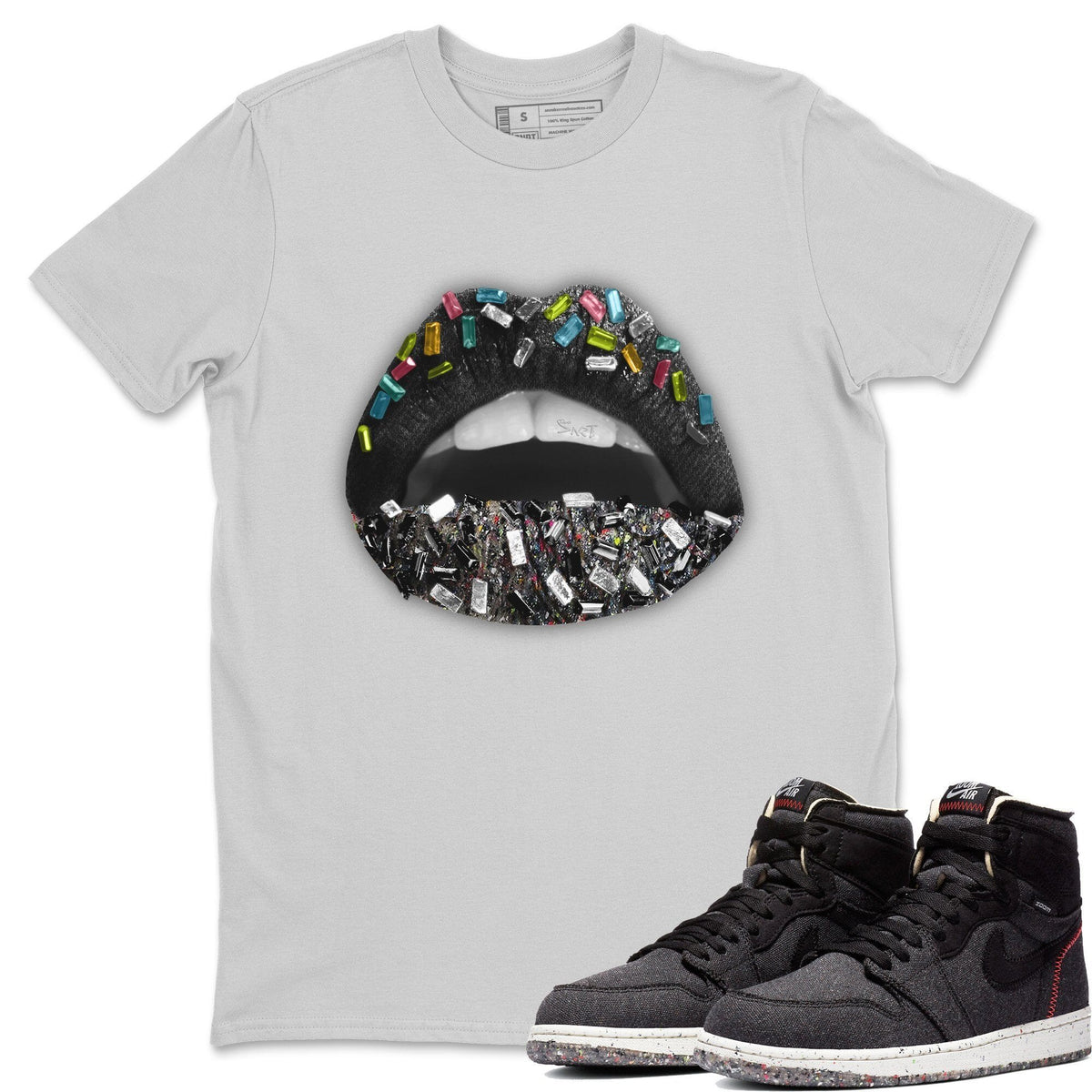 Jordan 1 Zoom Crater Sneaker Matching T-Shirt Lips Jewel Sneaker Tees Jordan 1 Zoom Crater Sneaker Release Tees Crew Neck Tees