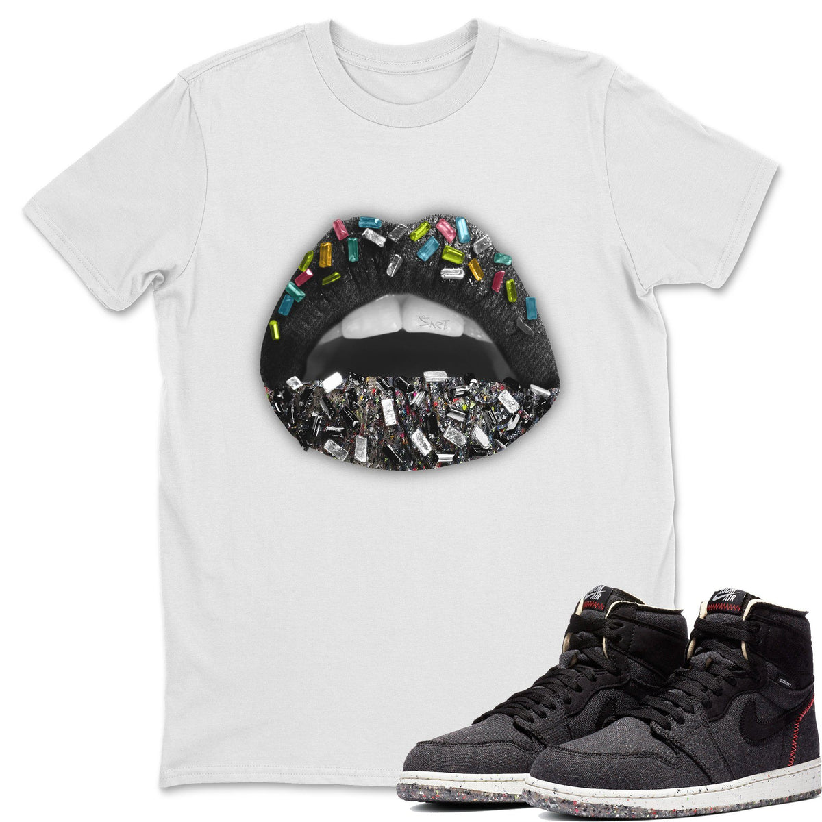 Jordan 1 Zoom Crater Sneaker Matching T-Shirt Lips Jewel Sneaker Tees Jordan 1 Zoom Crater Sneaker Release Tees Crew Neck Tees