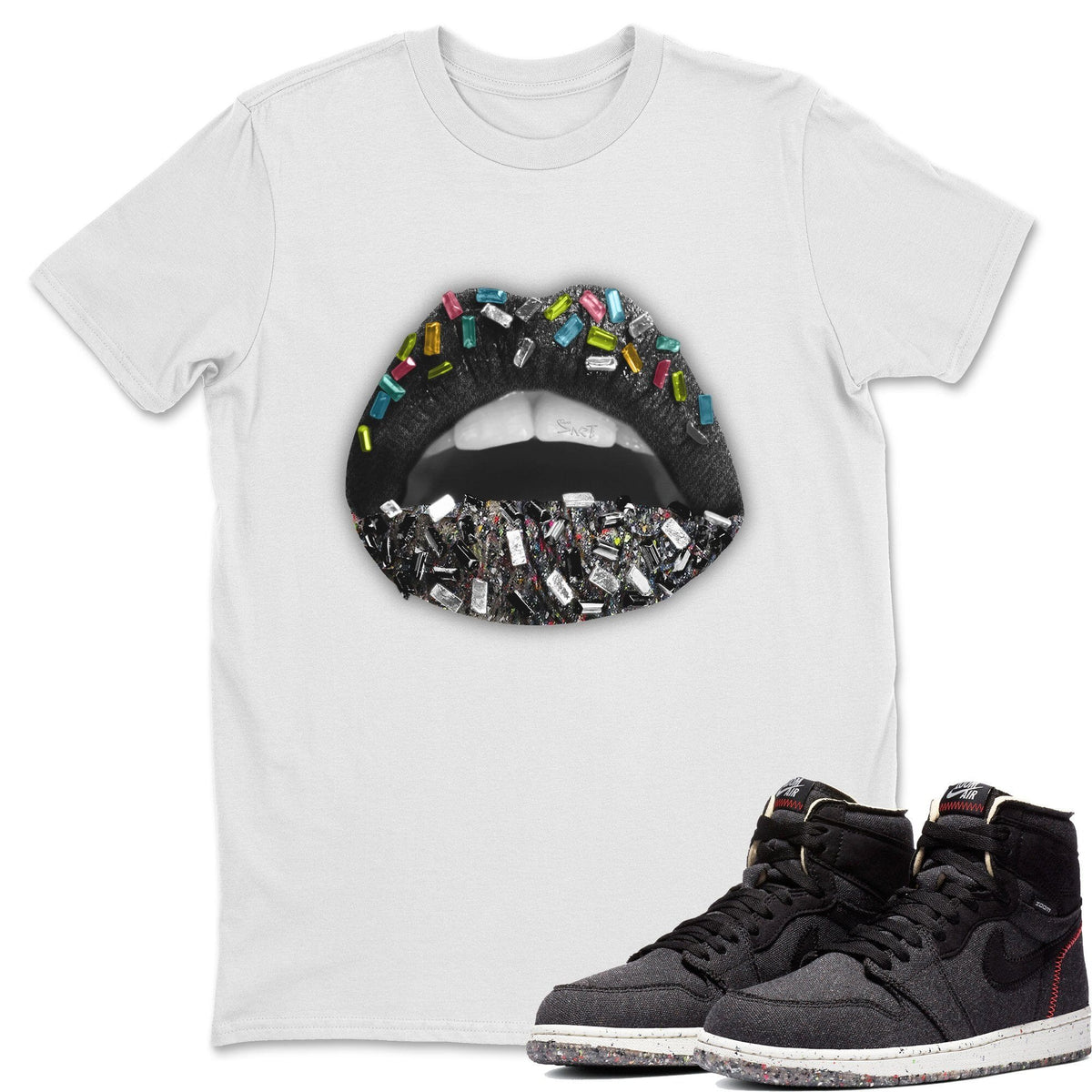 Jordan 1 Zoom Crater Sneaker Matching T-Shirt Lips Jewel Sneaker Tees Jordan 1 Zoom Crater Sneaker Release Tees Crew Neck Tees