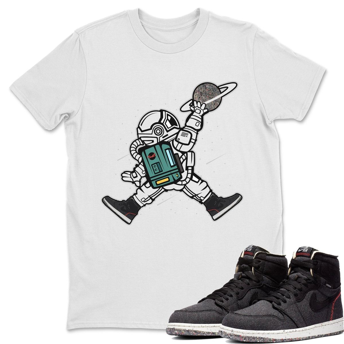 Jordan 1 Zoom Crater Sneaker Matching T-Shirt Space Jump Sneaker Tees Jordan 1 Zoom Crater Sneaker Release Tees Crew Neck Tees