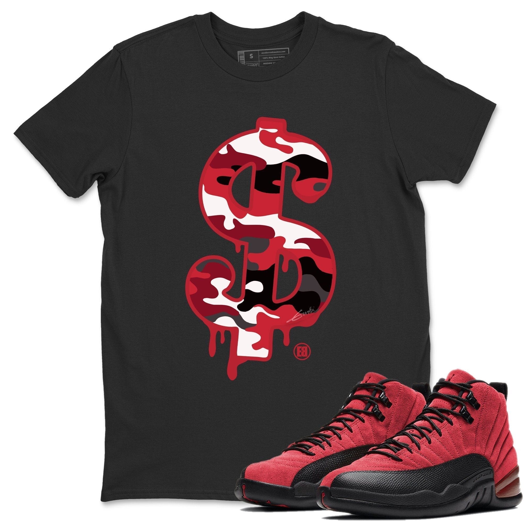 Jordan 12 Reverse Flu Game Shirt To Match Jordans Dollar Camo Sneaker Tees Jordan 12 Reverse Flu Game Drip Gear Zone Sneaker Matching Clothing Unisex Shirts