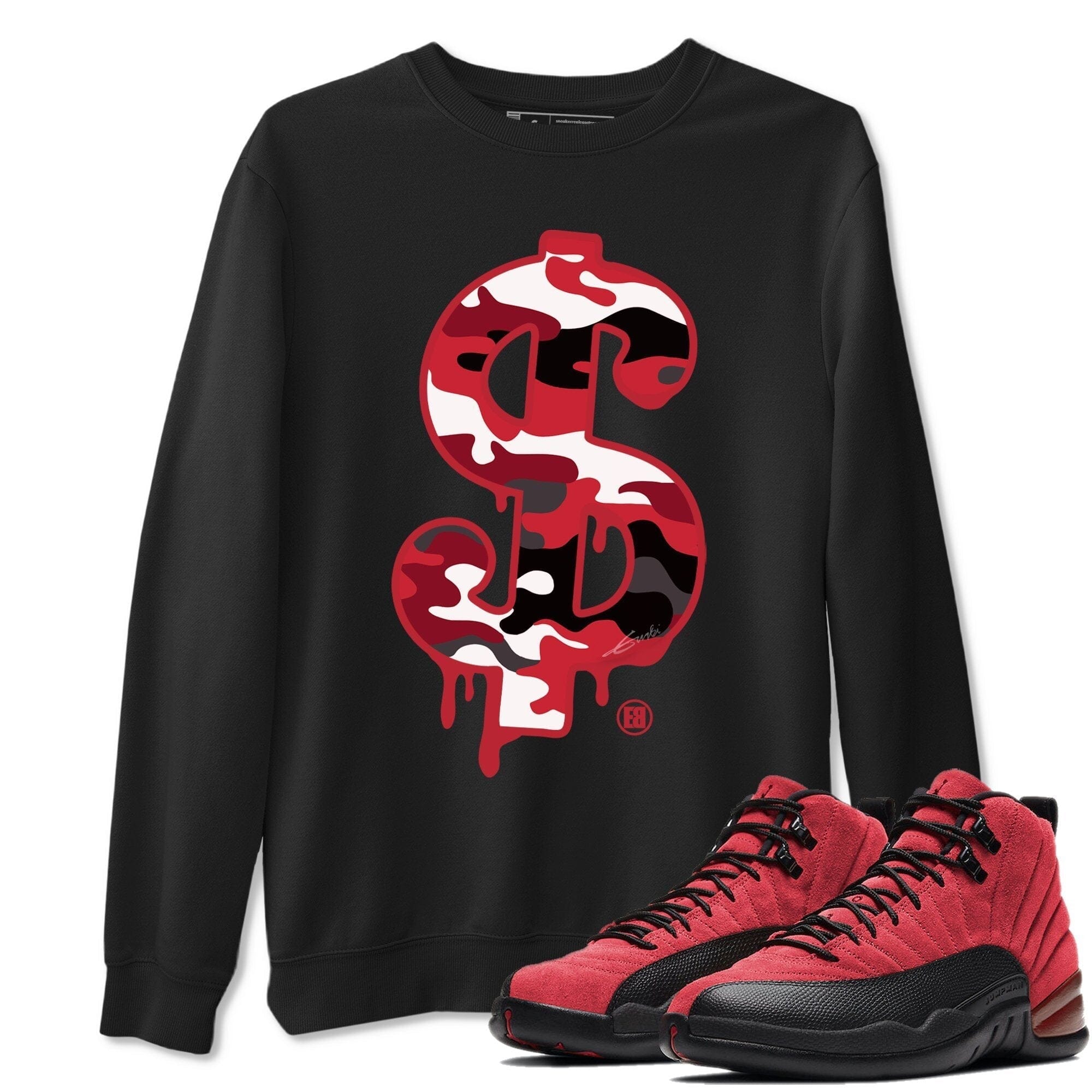 Jordan 12 Reverse Flu Game Shirt To Match Jordans Dollar Camo Sneaker Tees Jordan 12 Reverse Flu Game Drip Gear Zone Sneaker Matching Clothing Unisex Shirts