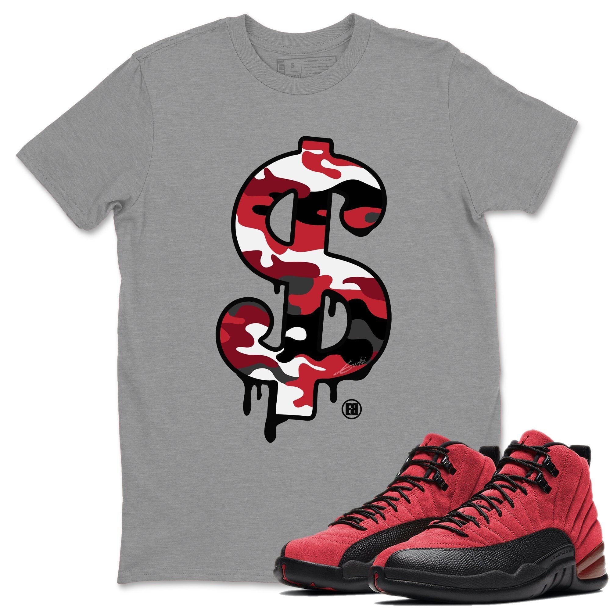 Jordan 12 Reverse Flu Game Shirt To Match Jordans Dollar Camo Sneaker Tees Jordan 12 Reverse Flu Game Drip Gear Zone Sneaker Matching Clothing Unisex Shirts