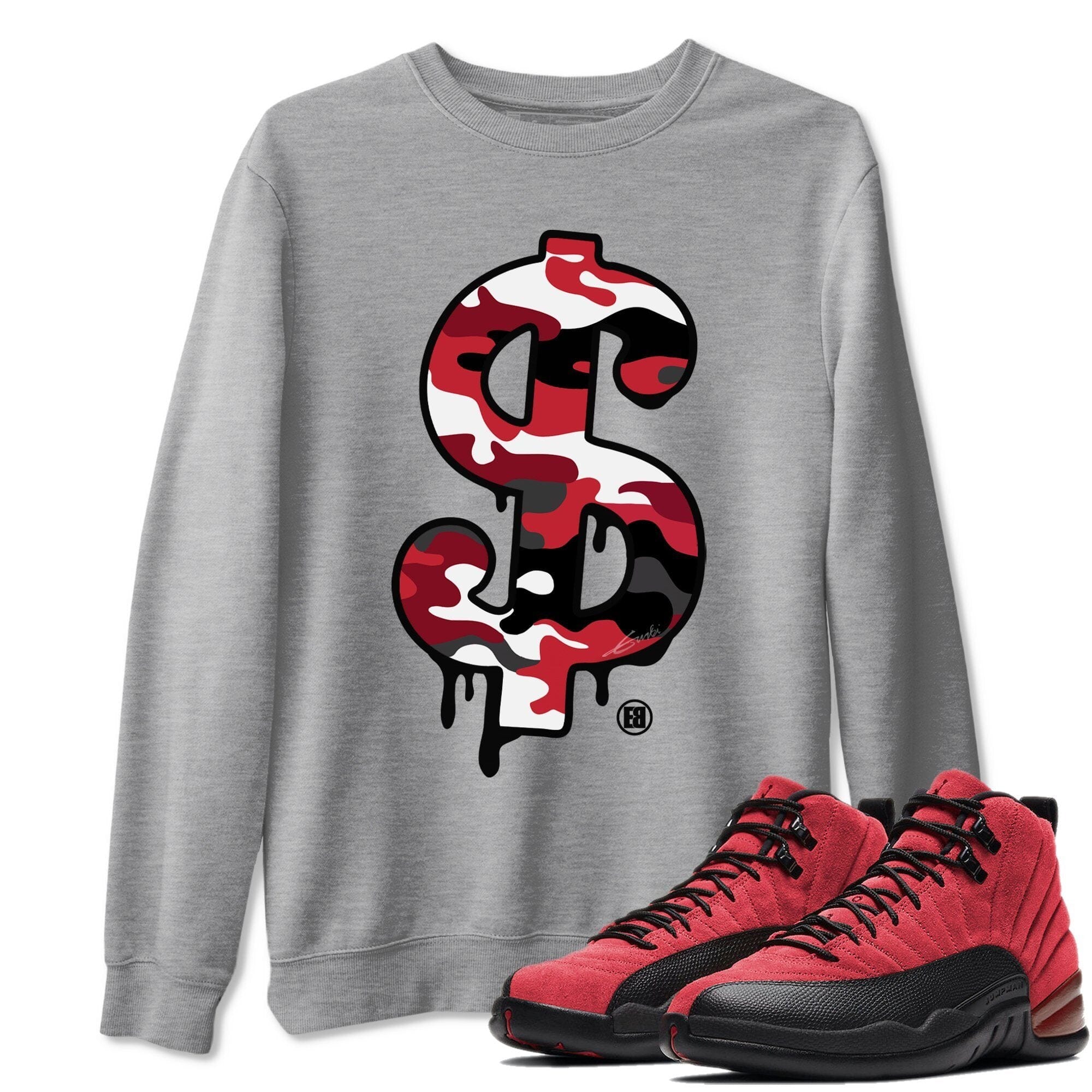 Jordan 12 Reverse Flu Game Shirt To Match Jordans Dollar Camo Sneaker Tees Jordan 12 Reverse Flu Game Drip Gear Zone Sneaker Matching Clothing Unisex Shirts