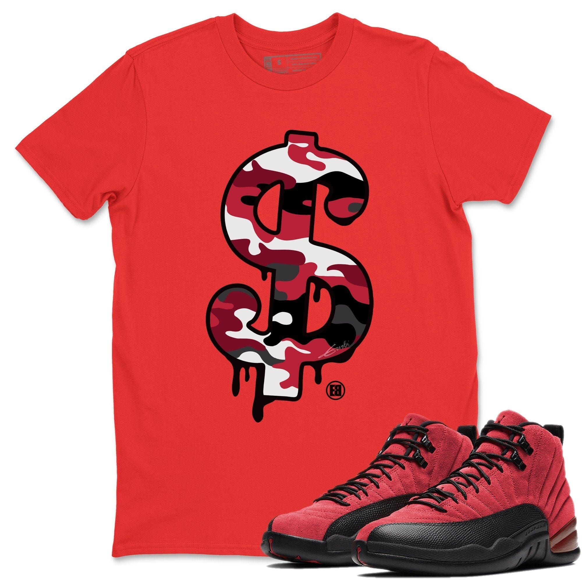 Jordan 12 Reverse Flu Game Shirt To Match Jordans Dollar Camo Sneaker Tees Jordan 12 Reverse Flu Game Drip Gear Zone Sneaker Matching Clothing Unisex Shirts